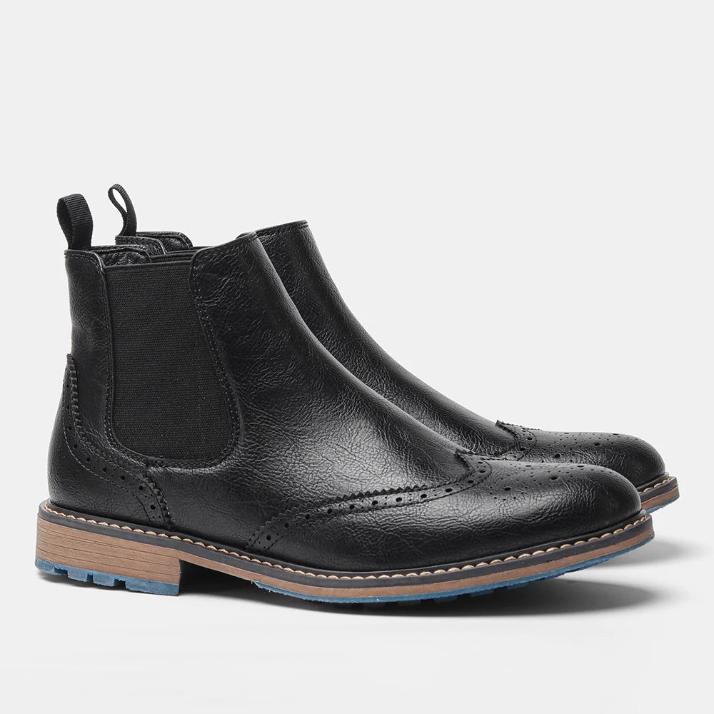 Hecrafted Retro Ankle Leather Boots Zip Closure For Men