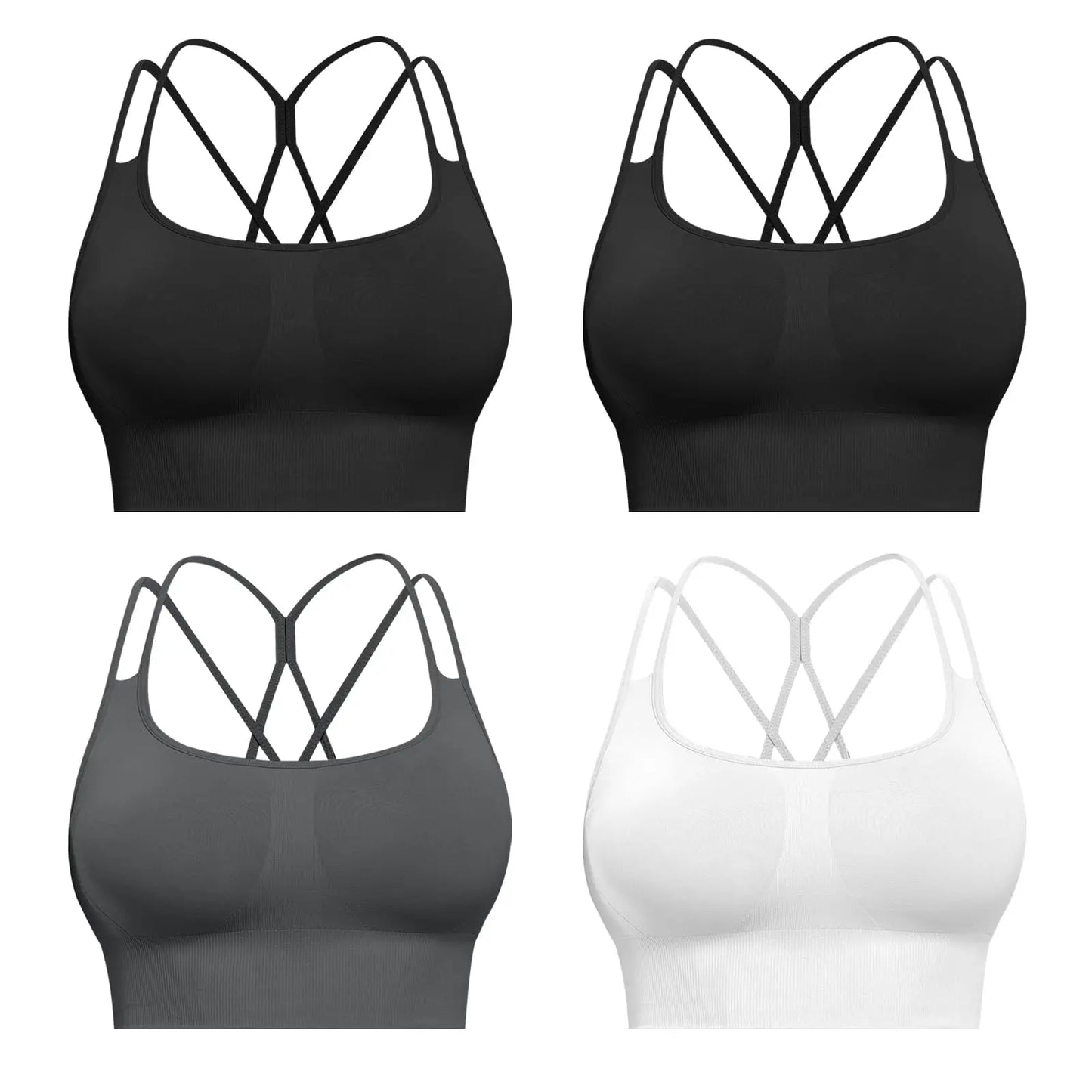 Sports Bras for Women, 4 Packs Padded High Support Workout Yoga Seamless Criss-Cross Racerback Bras