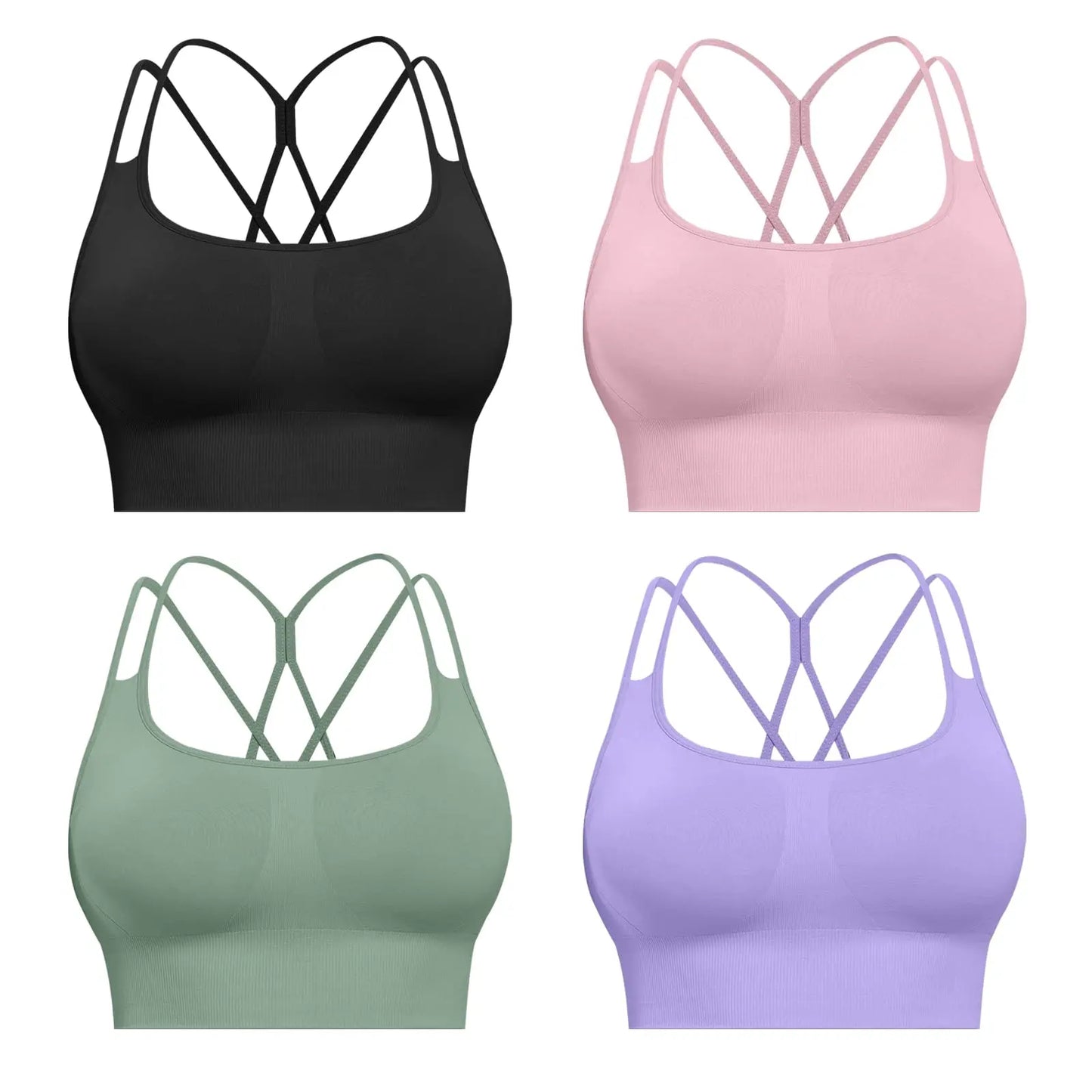 Sports Bras for Women, 4 Packs Padded High Support Workout Yoga Seamless Criss-Cross Racerback Bras
