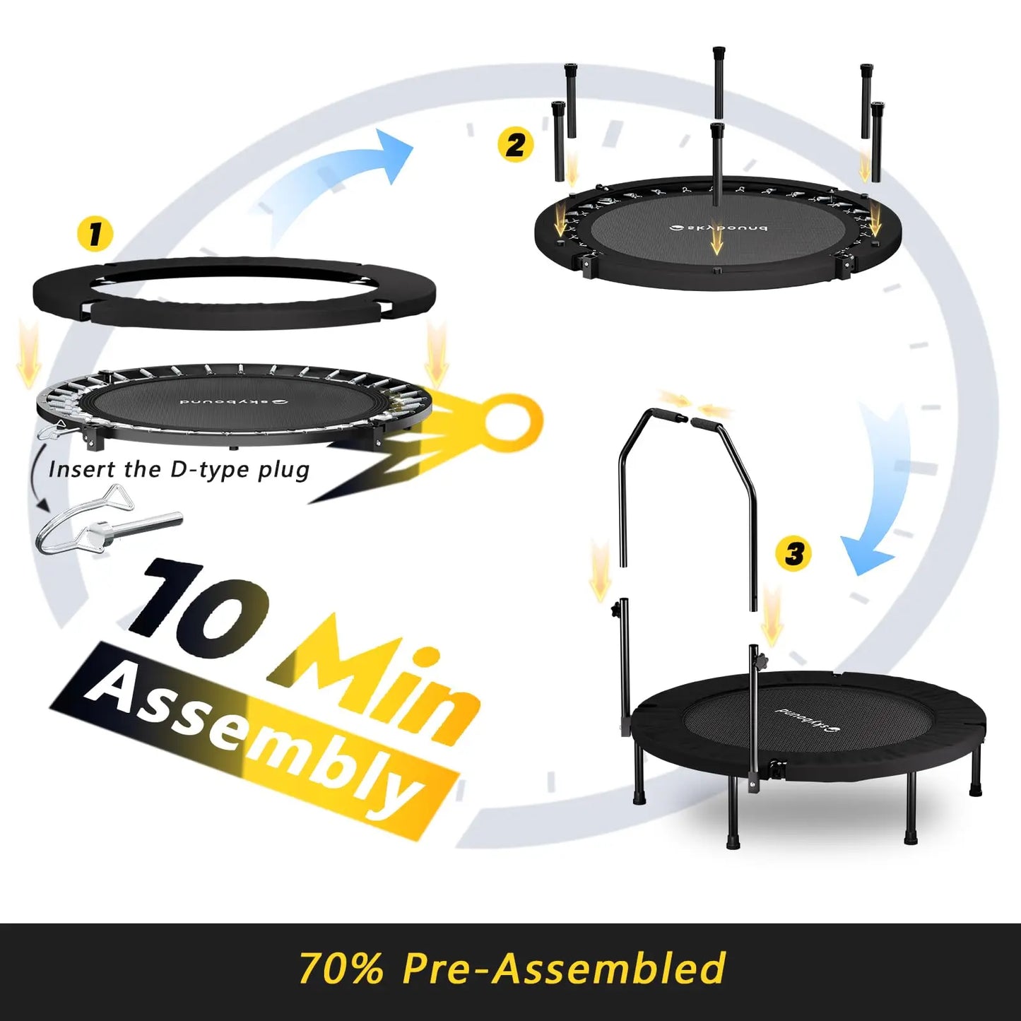 Premium Adult Fitness Rebounder Trampoline With Adjustable Handle
