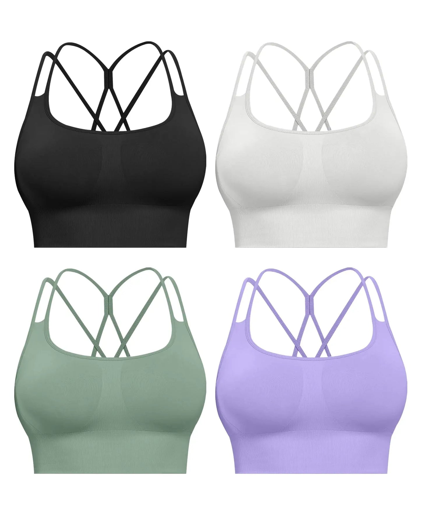Sports Bras for Women, 4 Packs Padded High Support Workout Yoga Seamless Criss-Cross Racerback Bras