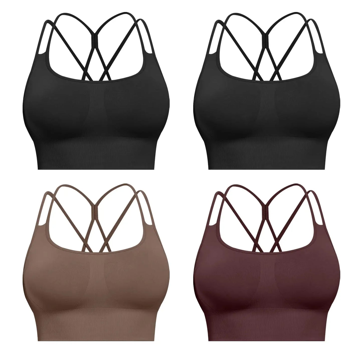 Sports Bras for Women, 4 Packs Padded High Support Workout Yoga Seamless Criss-Cross Racerback Bras