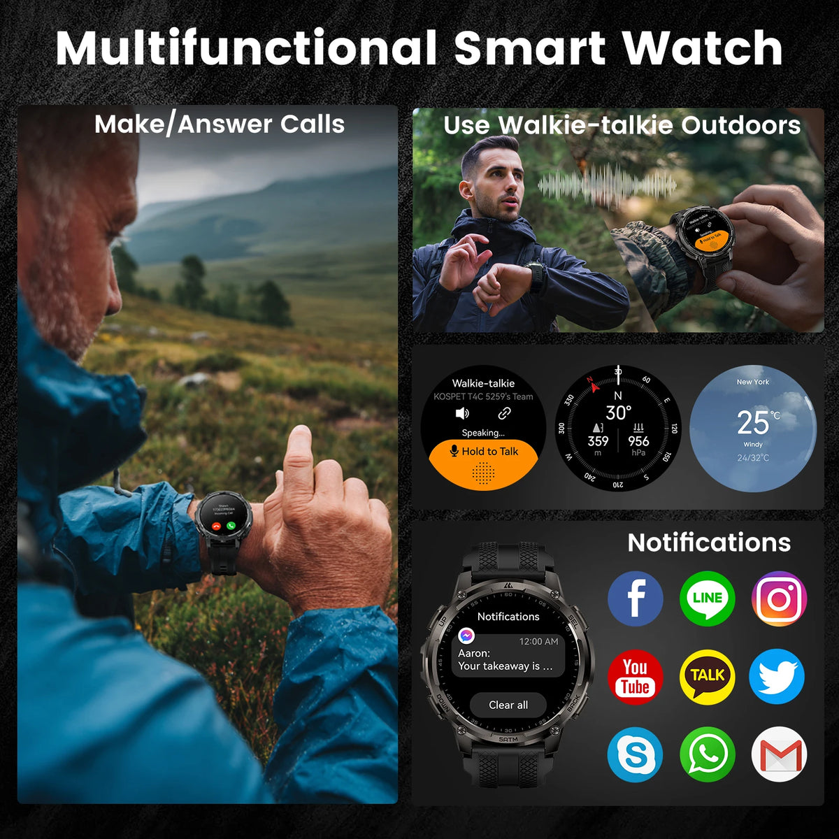 Kospet Tank T4C Rugged Smartwatch With GPS Flashlight Fitness Tracker