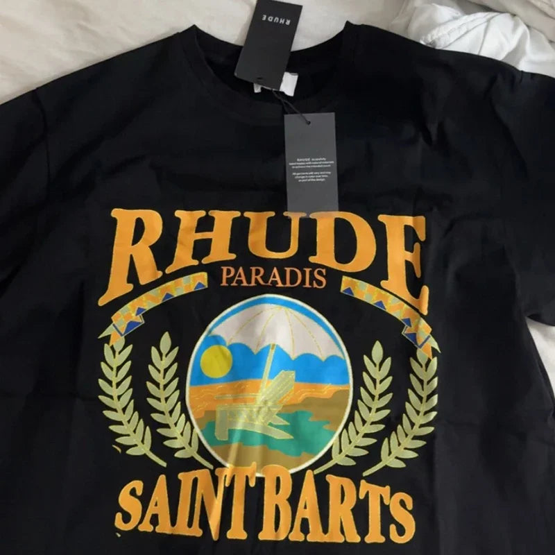 New Collection RHUDE Men's Casual Shorts with Letter Printing Elastic Waistband Loose and Breathable High Quality Beach Shorts