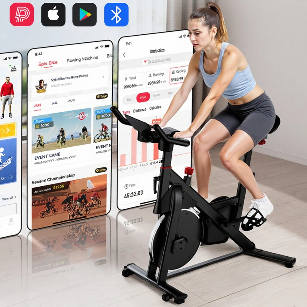 LACUFFY Magnetic Resistance Stationary Exercise Bike With Bluetooth Connectivity