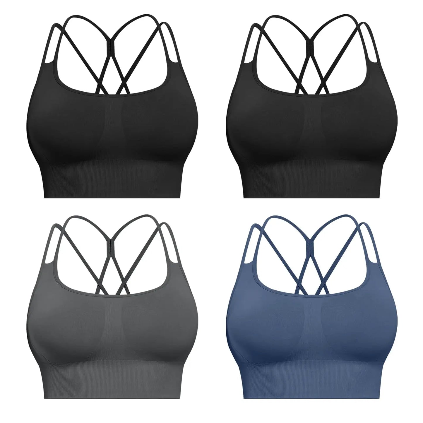 Sports Bras for Women, 4 Packs Padded High Support Workout Yoga Seamless Criss-Cross Racerback Bras