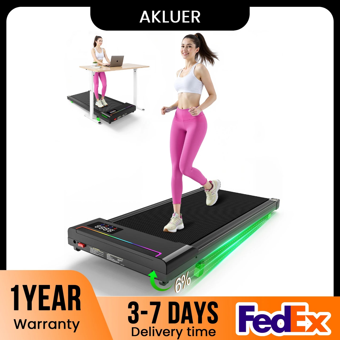 AKLUER 2 In 1 Walking Pad Under Desk Treadmill Motor