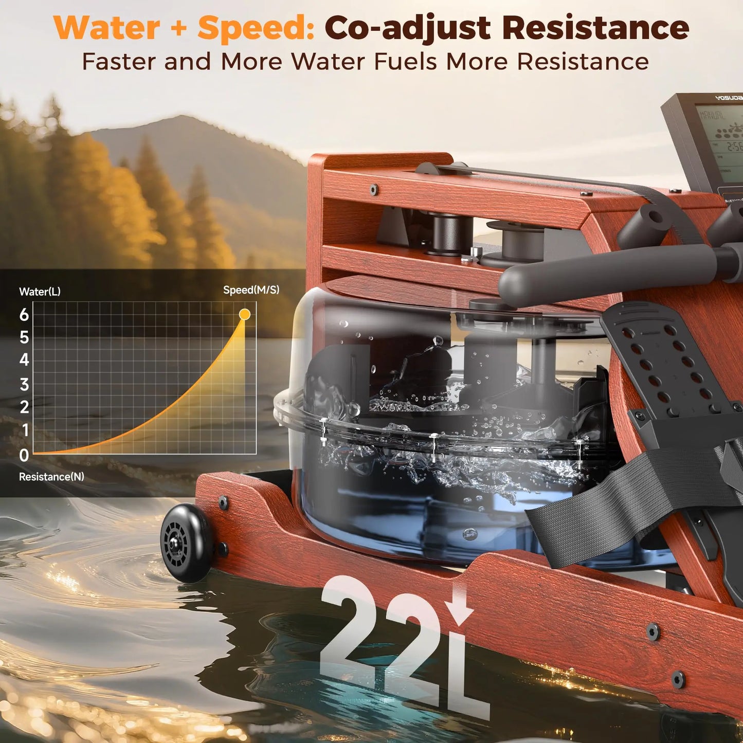 YOSUDA Water Rowing Machine For Home Use Foldable Monitor Bluetooth