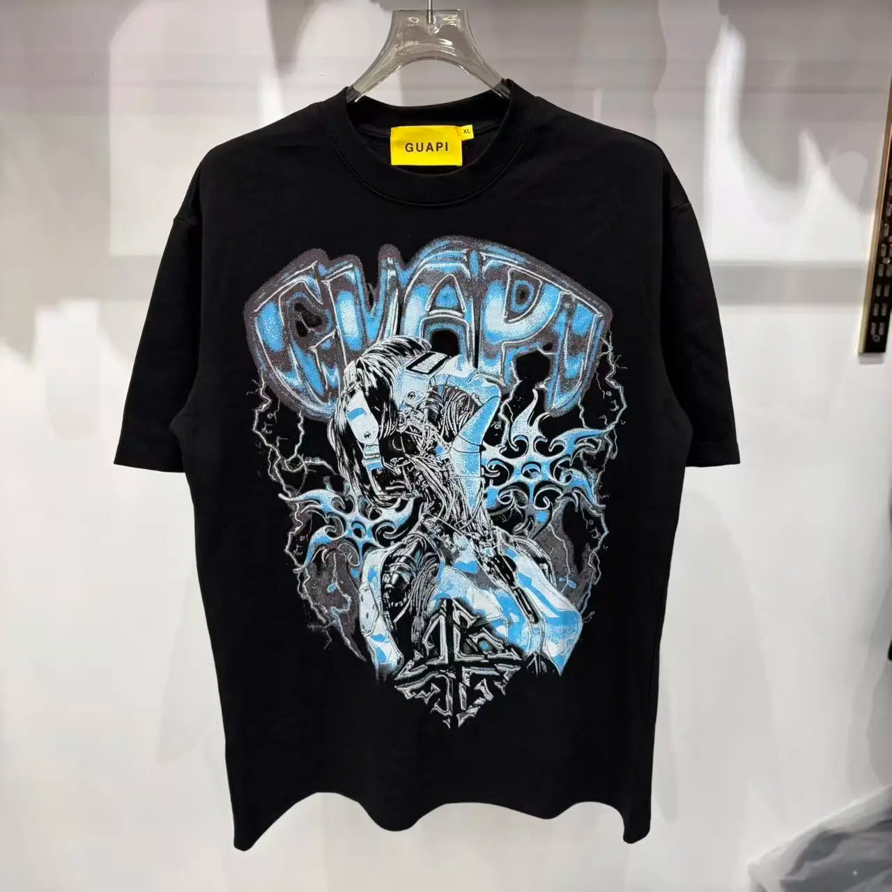 New GUAPI Printed and hotfix rhinestone retro with Washed Oversized 100% cotton Men Women T-shirts Y2K adolescent Fashion T-shirt