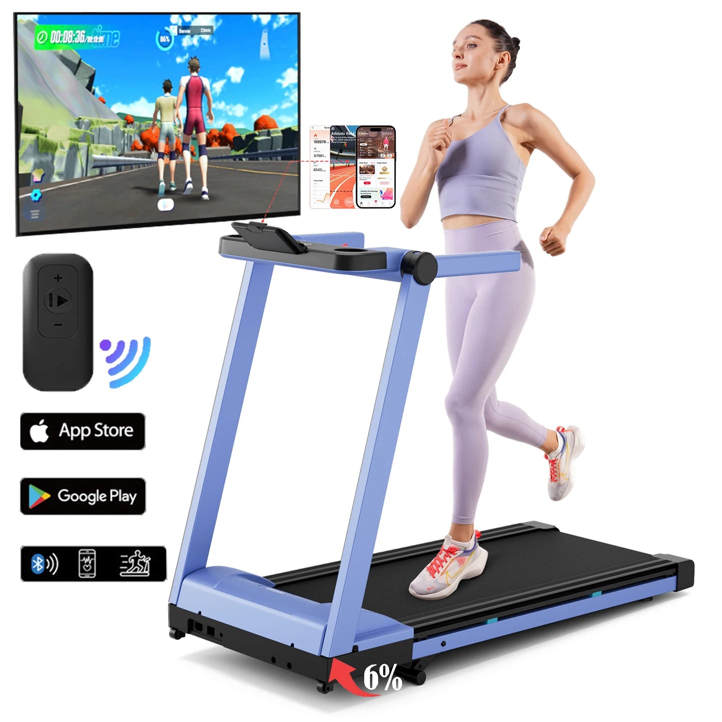 Foldable Incline Treadmill With Handle Bar Touch Screen App
