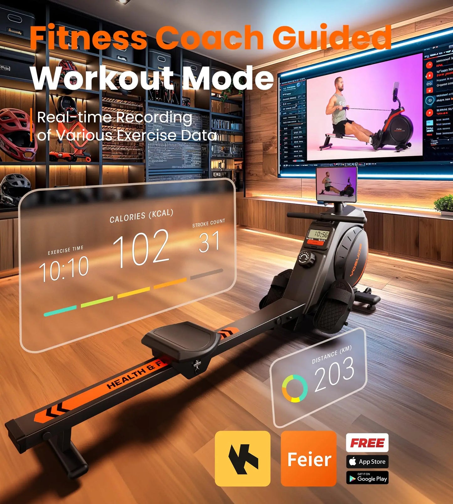 YOSUDA Magnetic Rowing Machine For Home With Bluetooth App