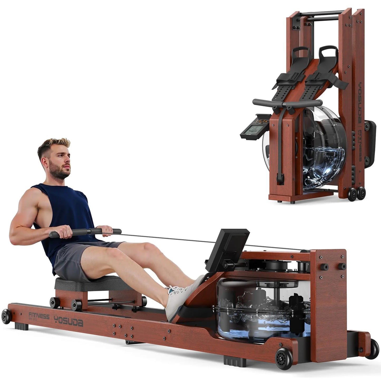 YOSUDA Water Rowing Machine For Home Use Foldable Monitor Bluetooth