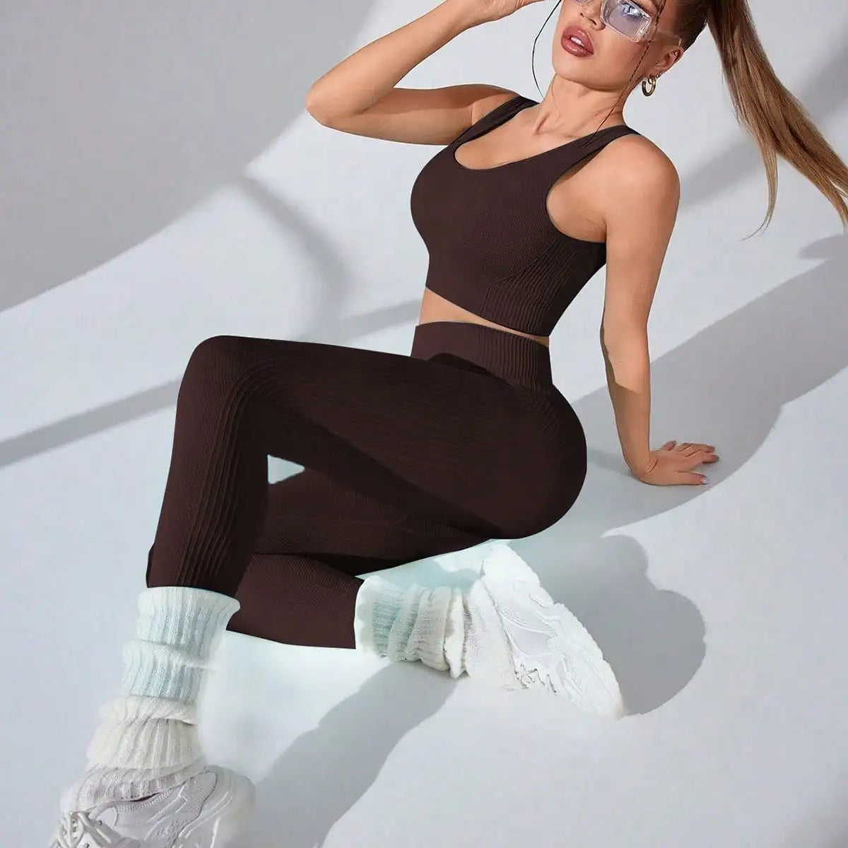Women's Seamless Yoga 2 Piece Workout Set Cross Strap Bra