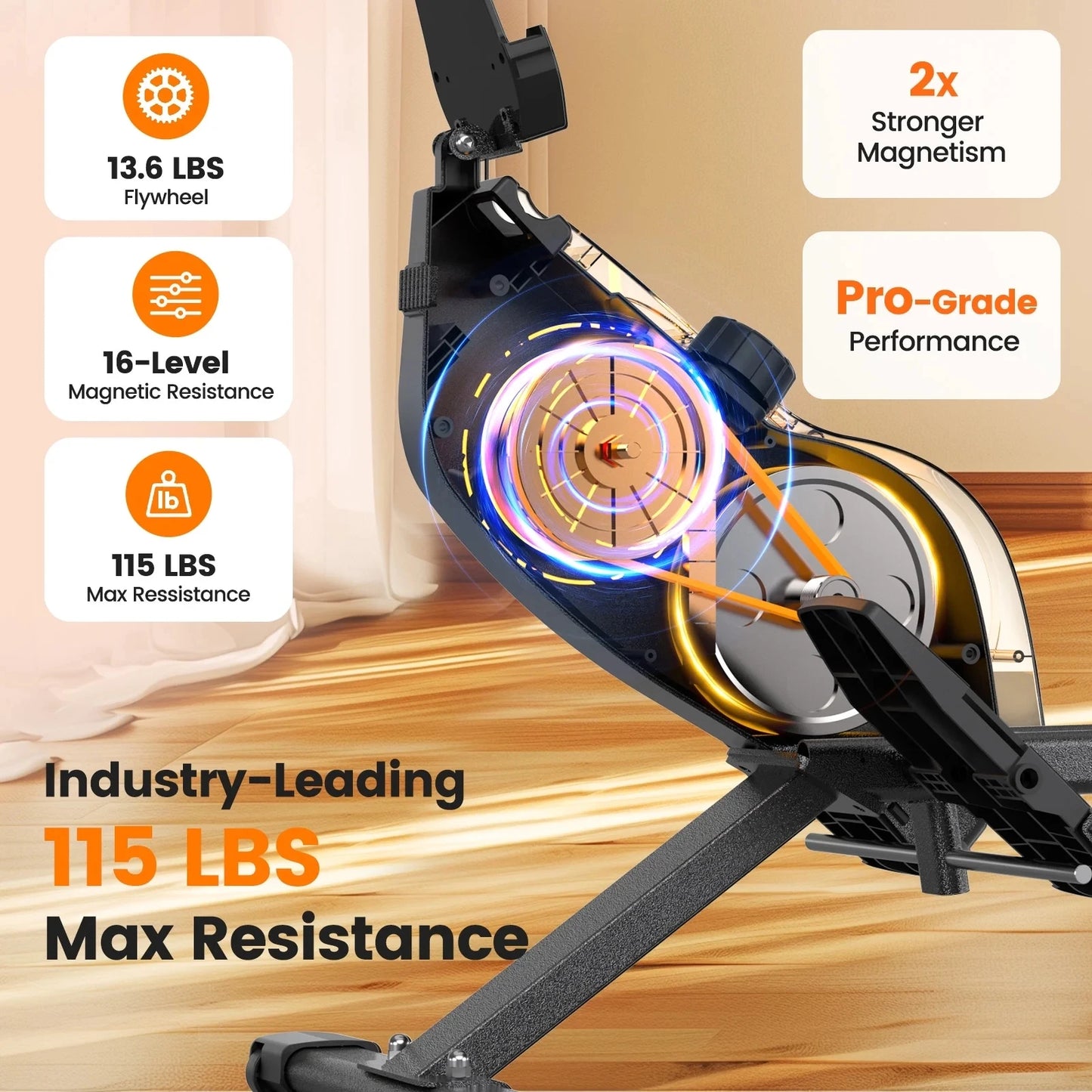 YOSUDA Magnetic Rowing Machine Foldable With 350 LB Capacity