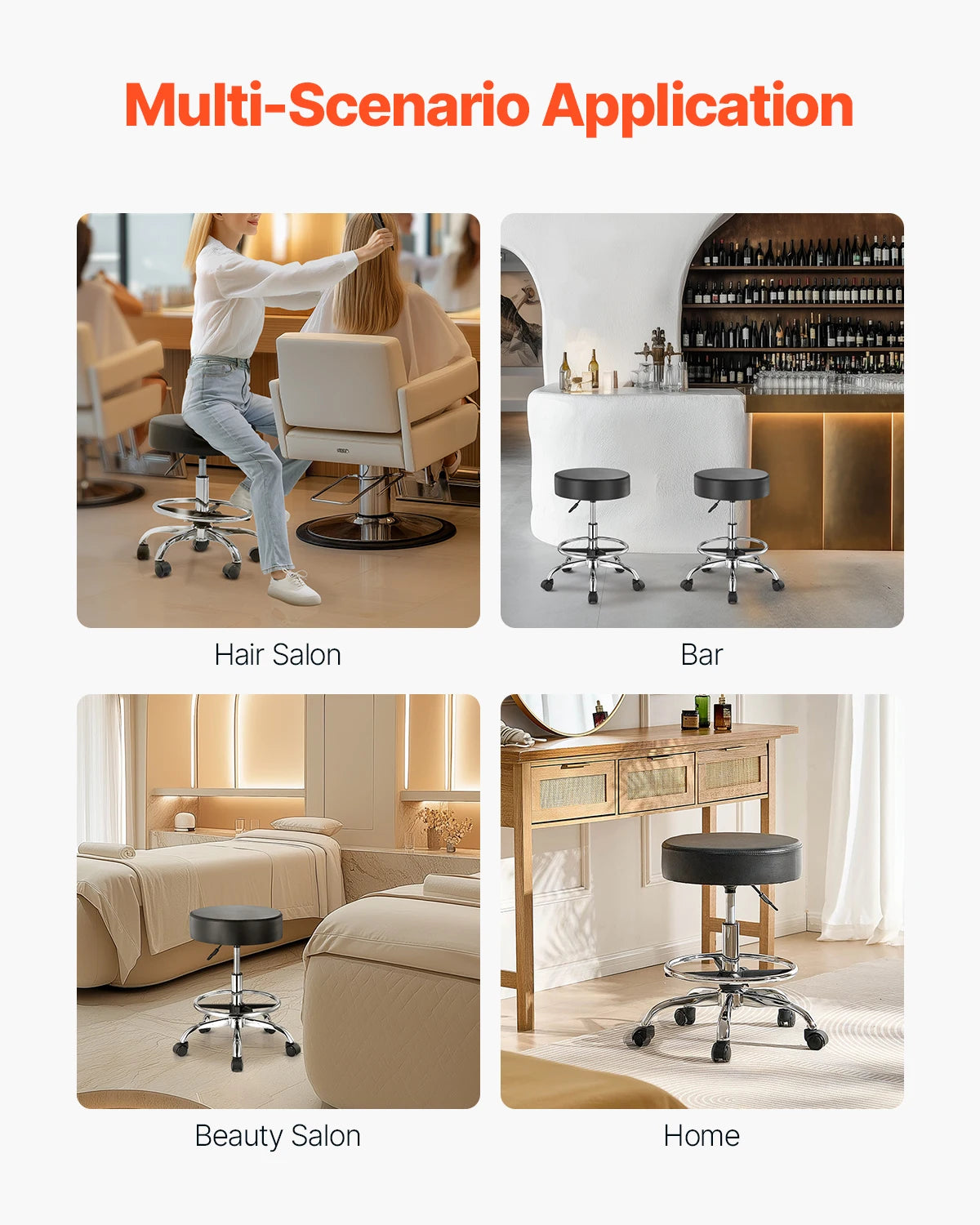 VEVOR Rolling Stool With Wheels Adjustable 450 LBS Capacity