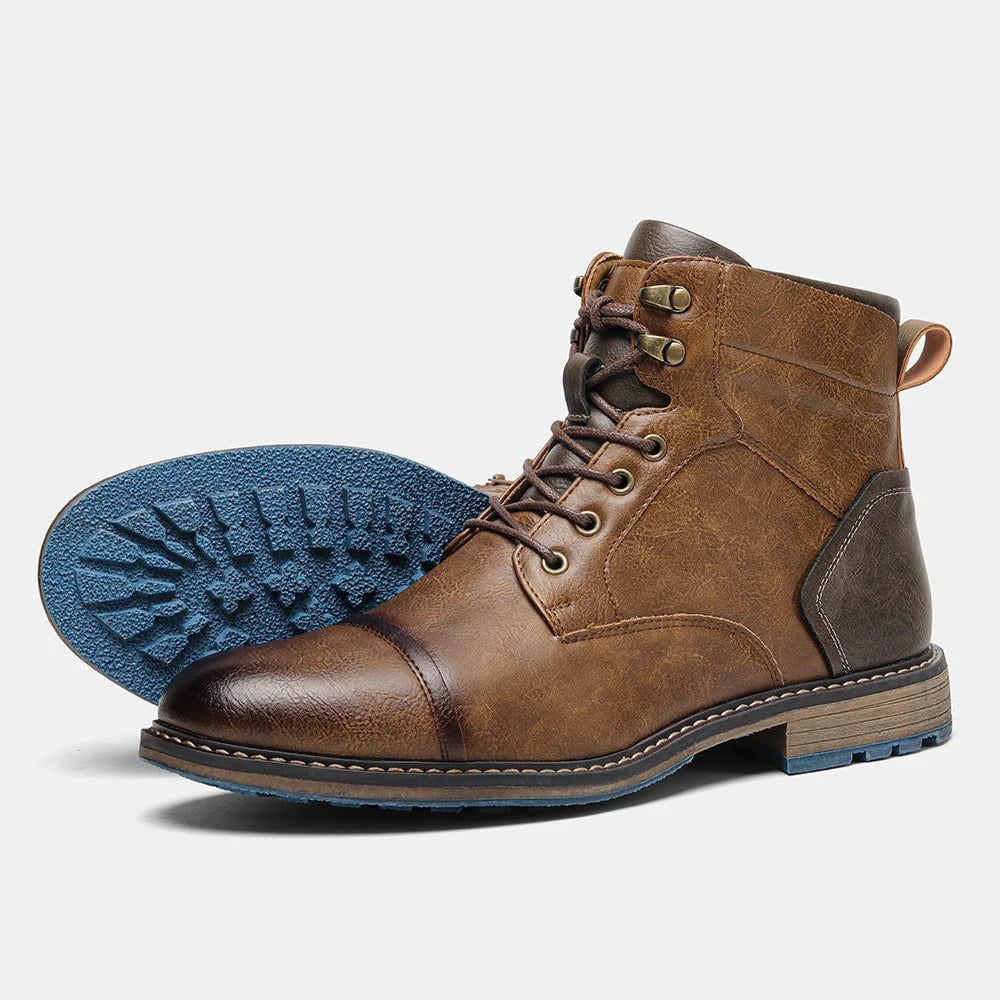 Hecrafted Retro Ankle Leather Boots Zip Closure For Men