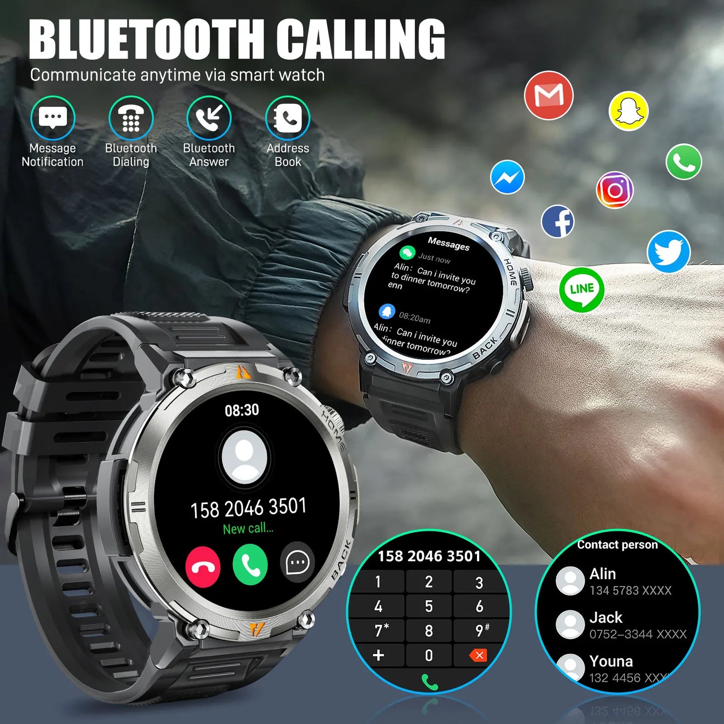 LaNikar KE3 Bluetooth Call Smart Watch for iOS and Android