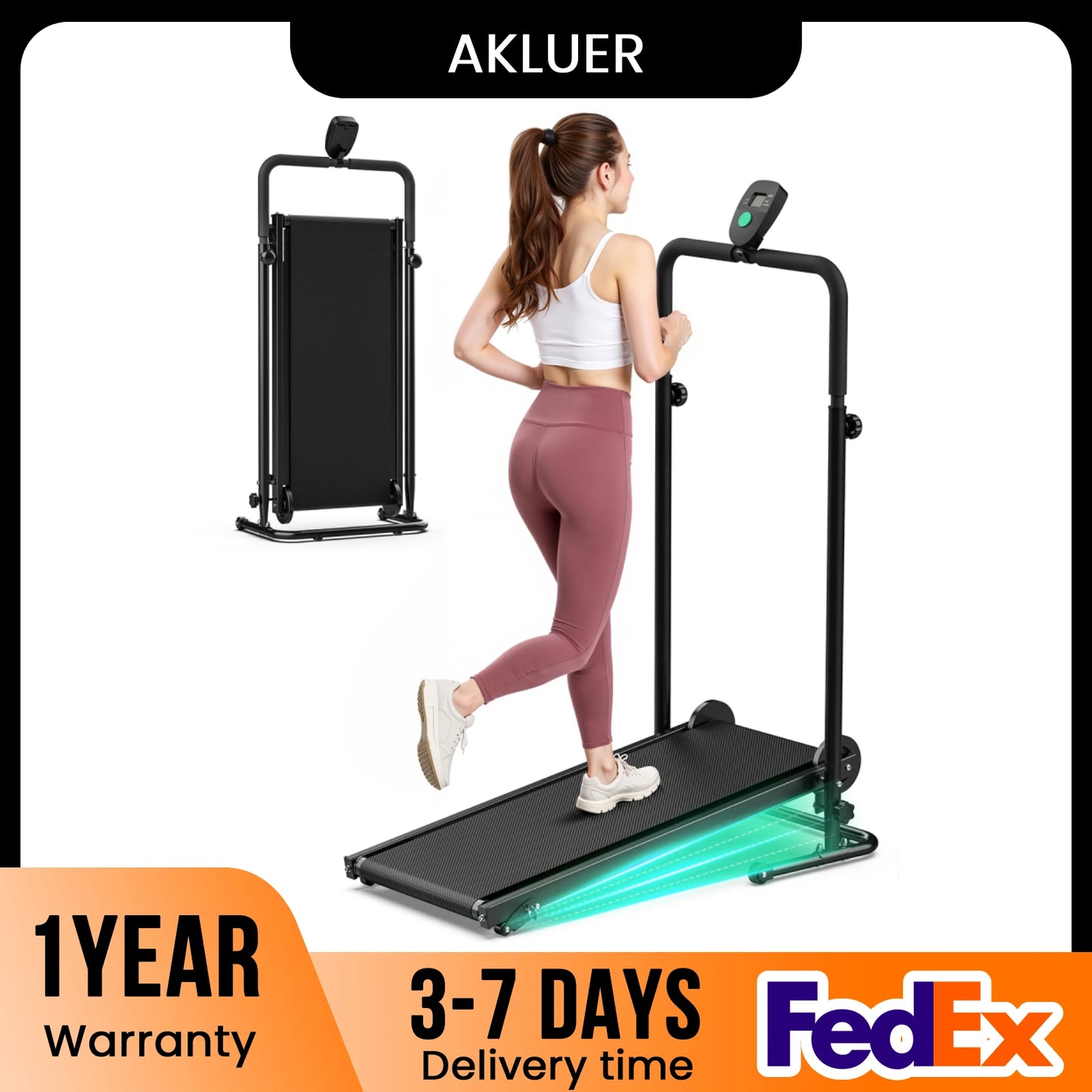 AKLUER Non Electric Treadmill Dual Flywheels Fixed Incline Motorless