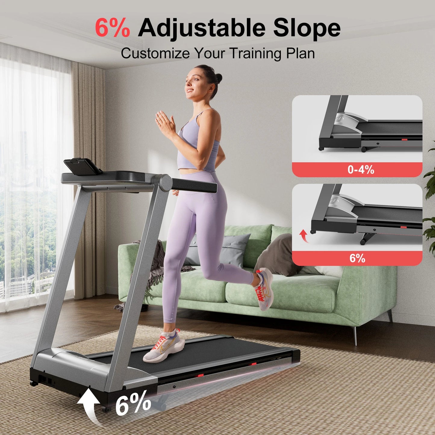 Foldable Incline Treadmill With Handle Bar Touch Screen App