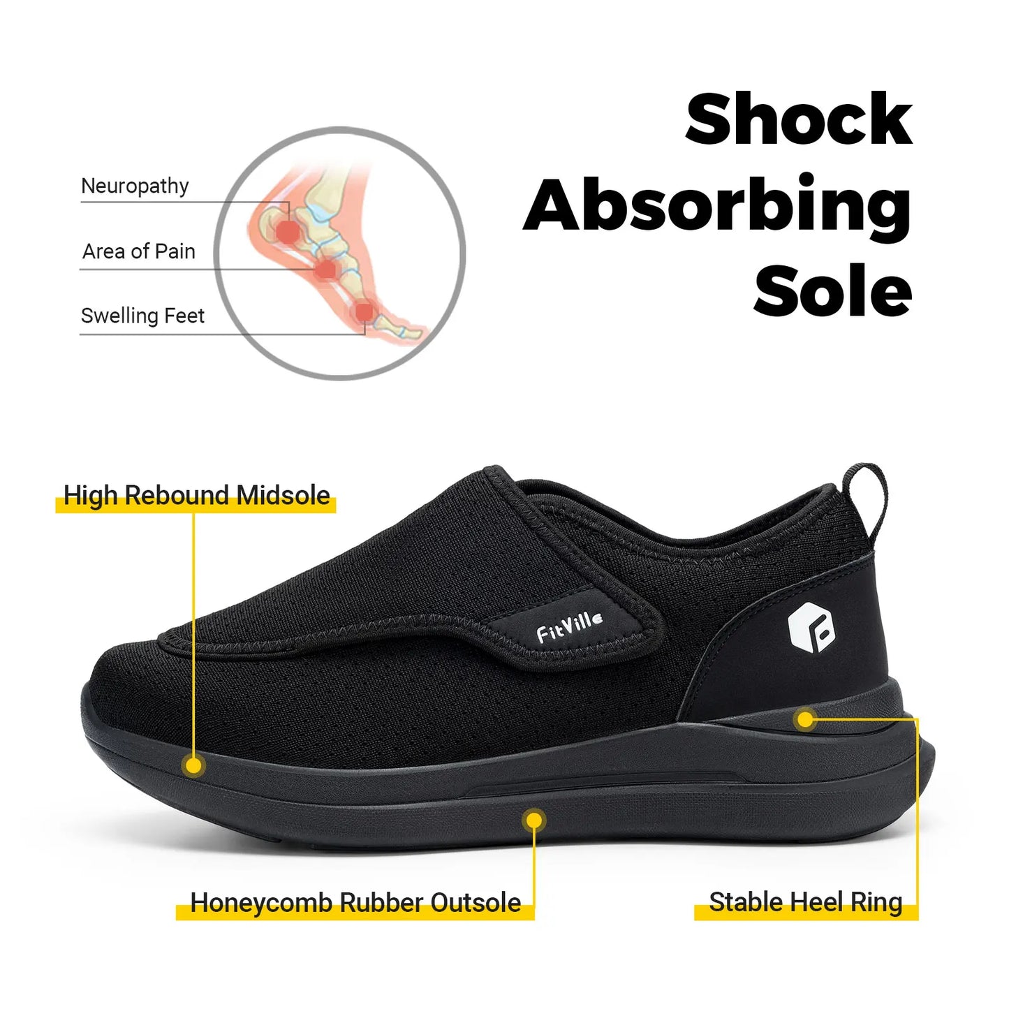 Fitville Diabetic Shoes for Elderly Orthopedic Feet Pain Relief