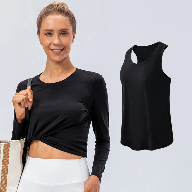Sport Yoga Tank Top Loose Fit Women Quick Dry Breathable Fitness Workout Athletic Shirt