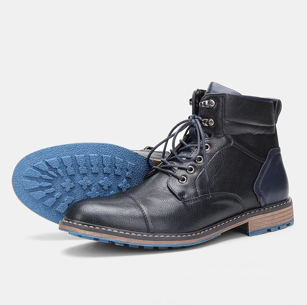 Hecrafted Retro Ankle Leather Boots Zip Closure For Men
