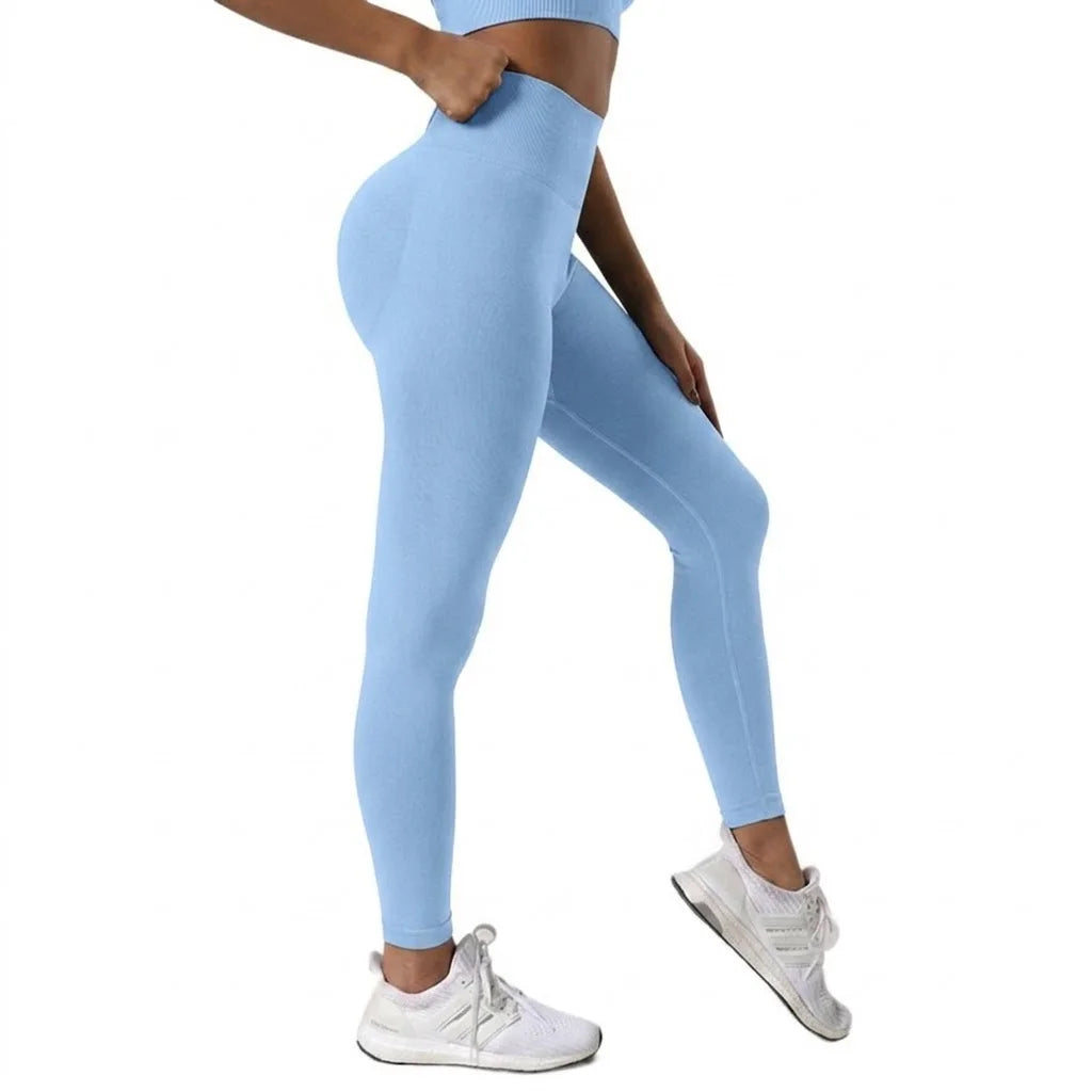 Mid Waist Yoga Pants Women Seamless Knit Gym Leggings Quick Dry Breathable Running Workout Leggings Scrunch Butt Lift Peach Hip Ankle Length Fitness Tights for Cycling Training Activewear