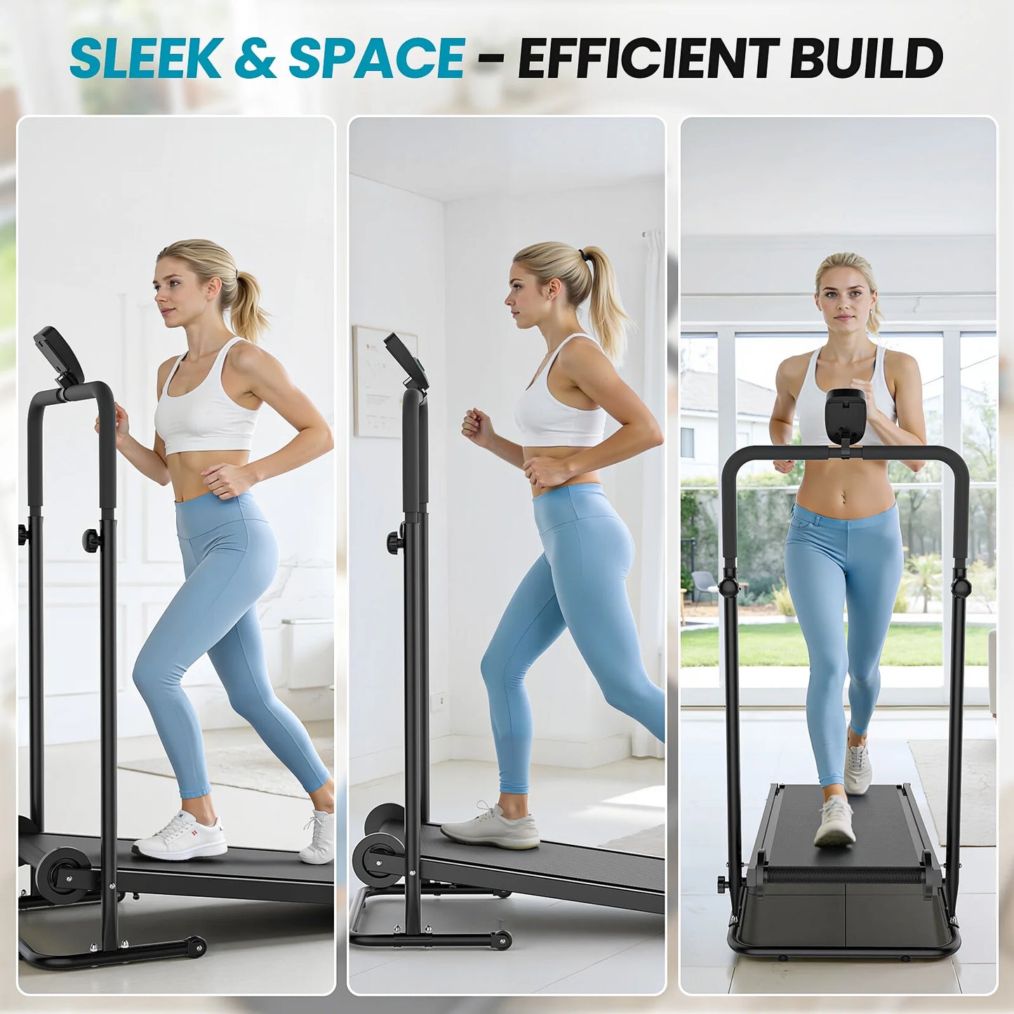 AKLUER Non-Motorized Foldable Treadmill With Dual Flywheel And Fixed Incline