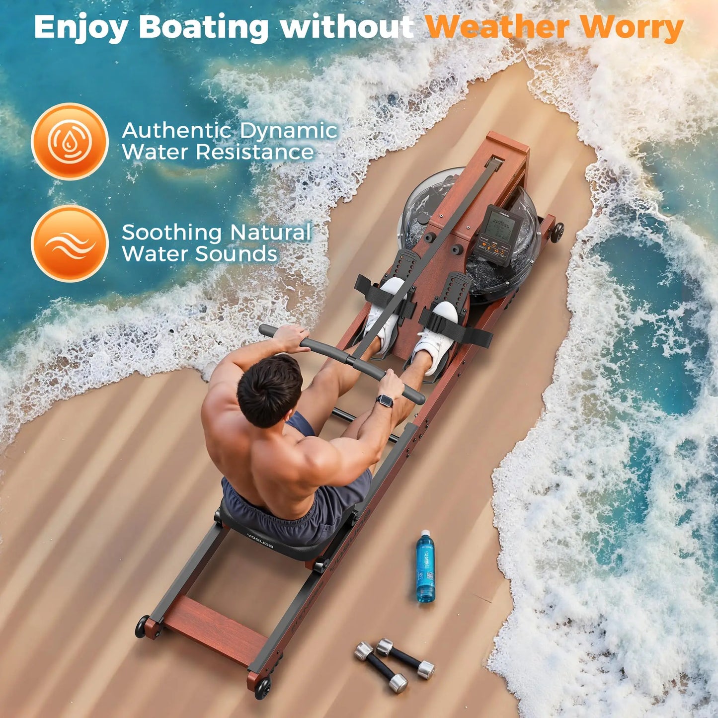 YOSUDA Water Rowing Machine For Home Use Foldable Monitor Bluetooth