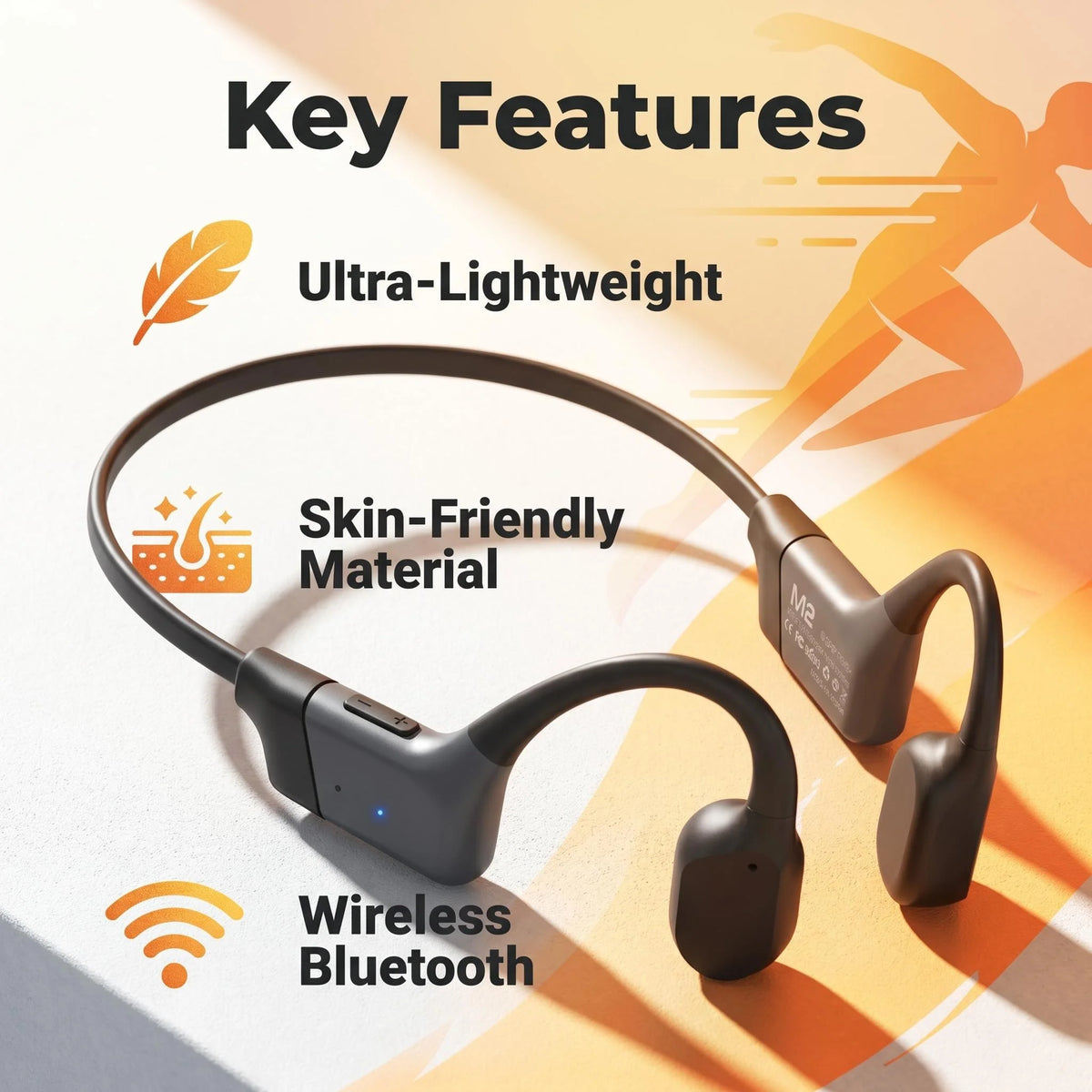 Bluetooth Bone Conduction Headphones With ENC Mic Long Battery Life