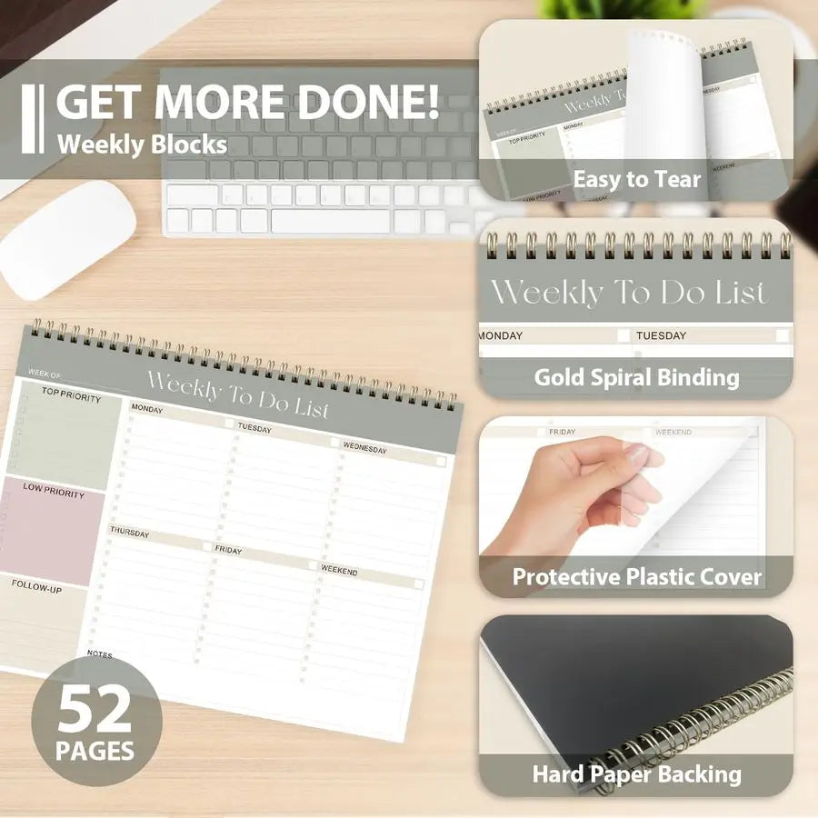 To Do List Notepad Undated Planner With 52 Sheets Desk