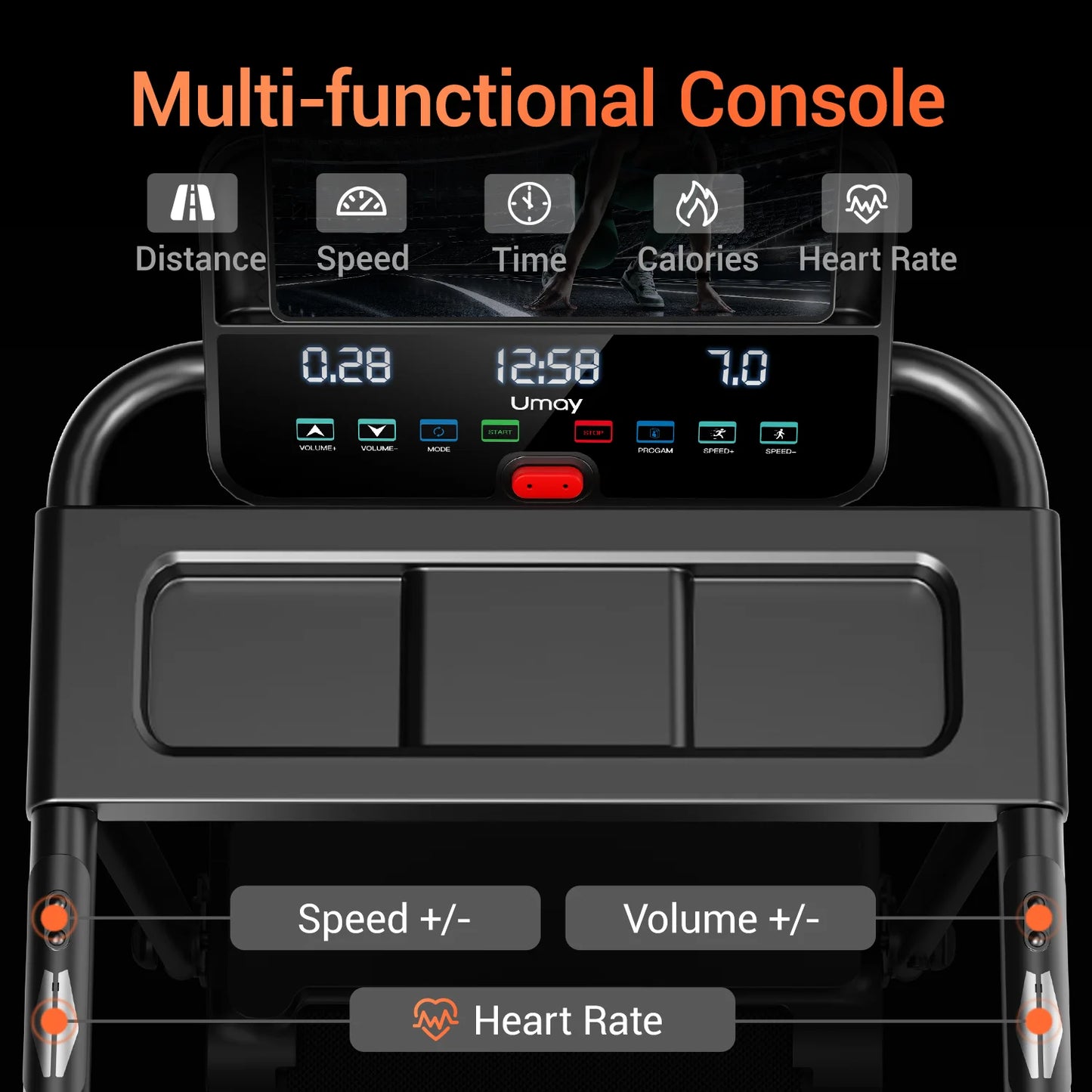 Foldable 3.0HP Home Treadmill With HR Monitor And Cup Holder