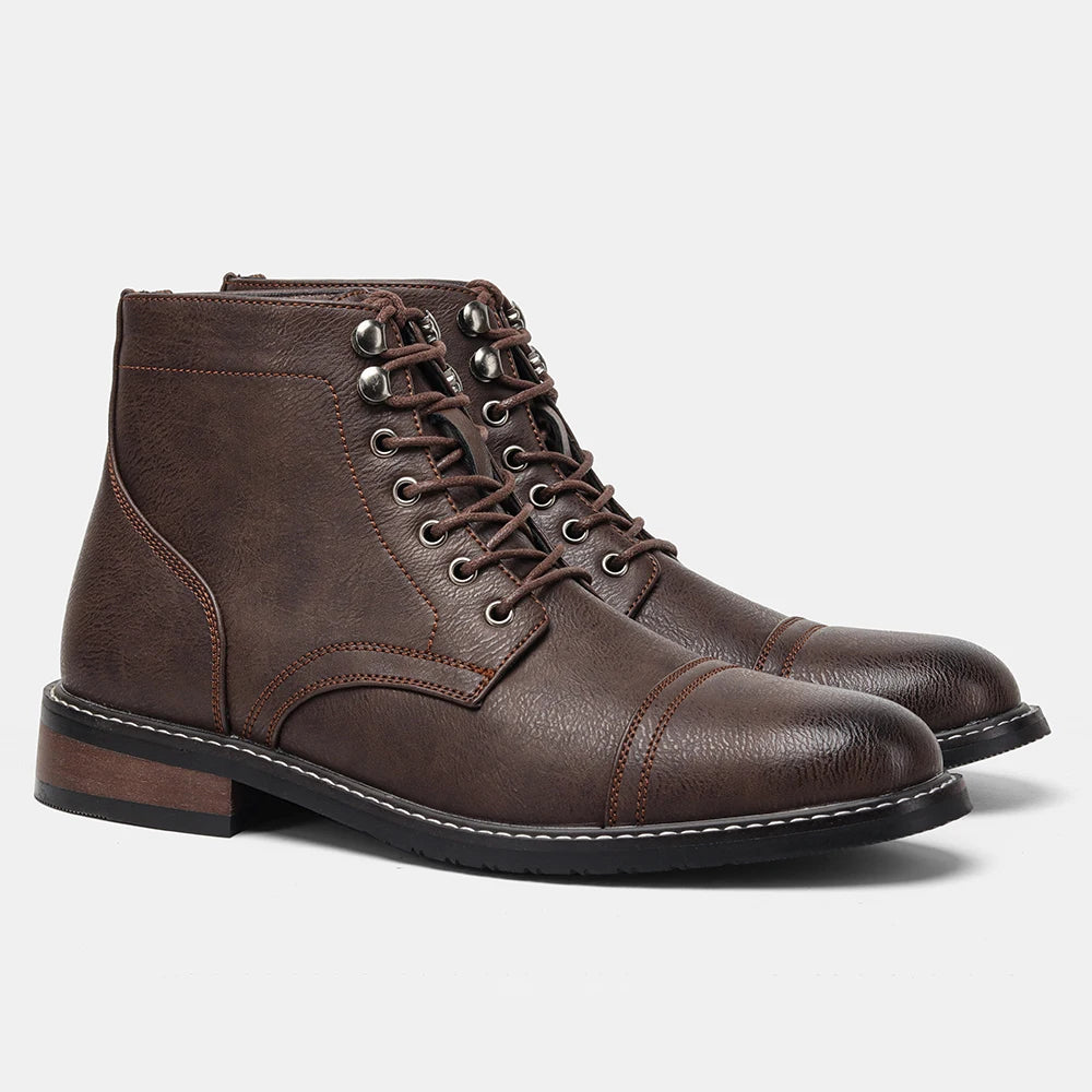 Hecrafted Retro Ankle Leather Boots Zip Closure For Men