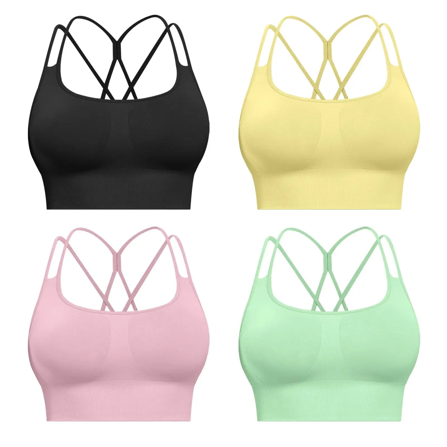 Sports Bras for Women, 4 Packs Padded High Support Workout Yoga Seamless Criss-Cross Racerback Bras