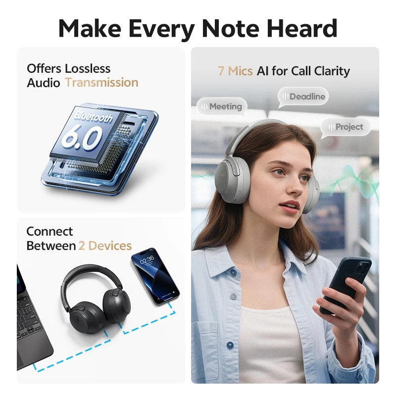 QCY H3S Over Ear Headphones HiRes LDAC Spatial Sound Bluetooth ANC