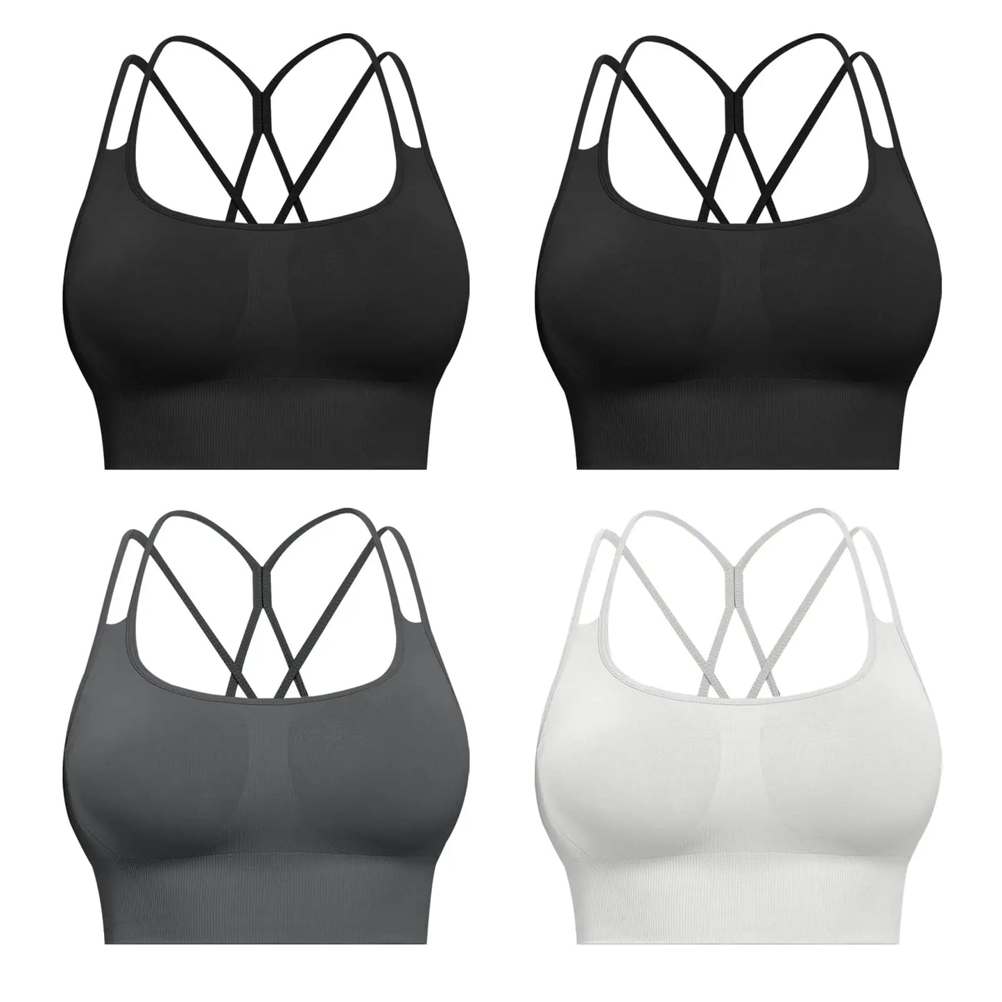 Sports Bras for Women, 4 Packs Padded High Support Workout Yoga Seamless Criss-Cross Racerback Bras