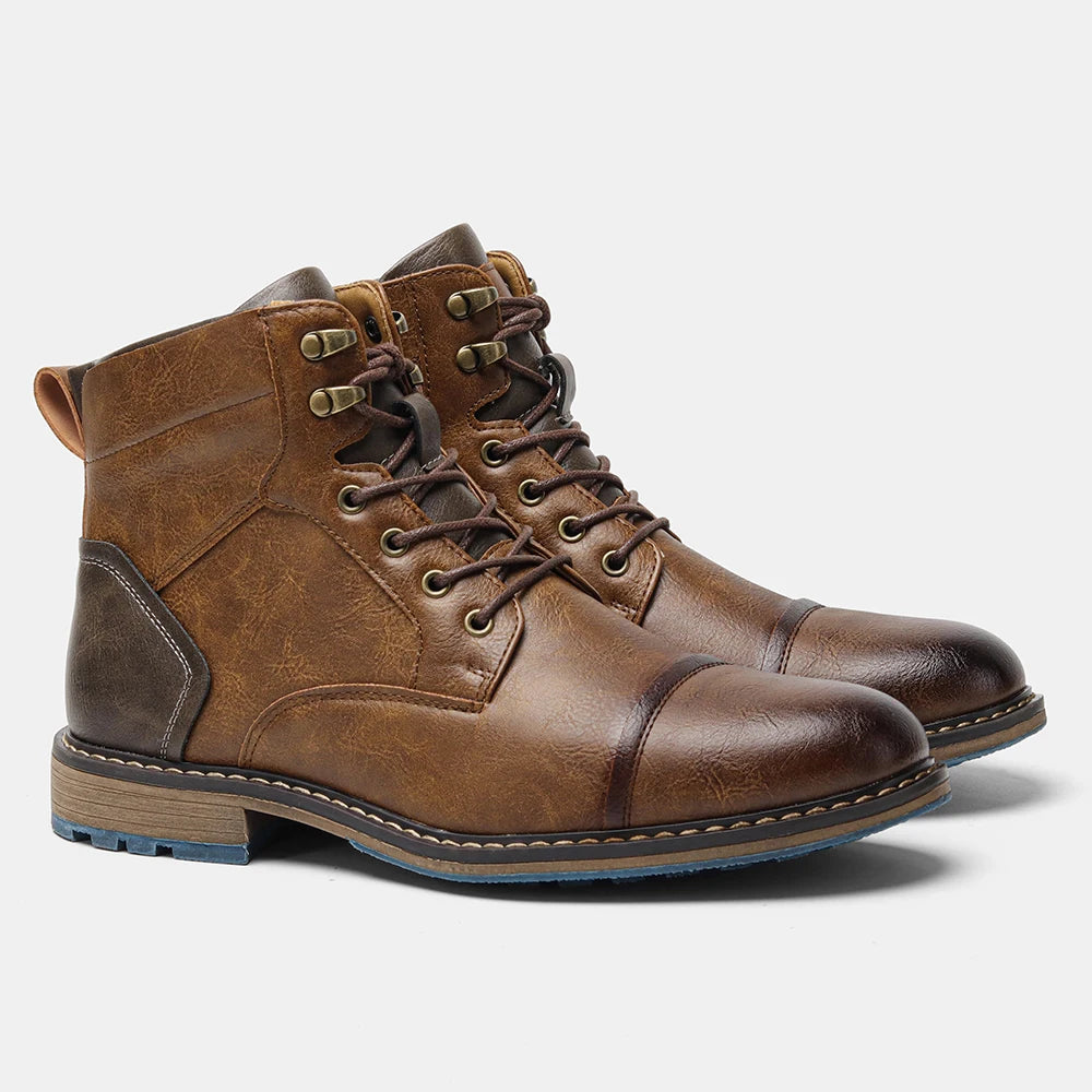 Hecrafted Retro Ankle Leather Boots Zip Closure For Men