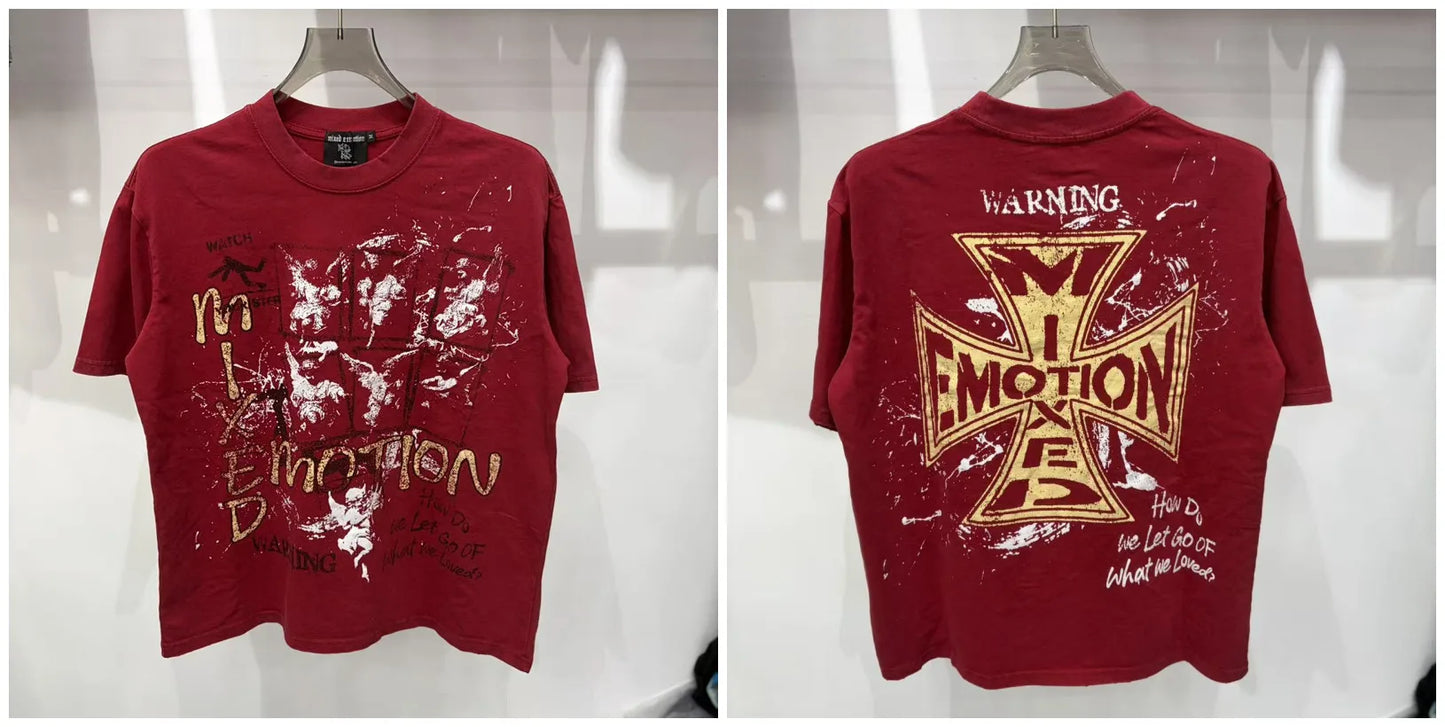 New MIXED-EMOTION Rhinestone printed pattern 100% cotton Men Women T-shirt Loose casual Shinning Diamond Tees Oversized Top