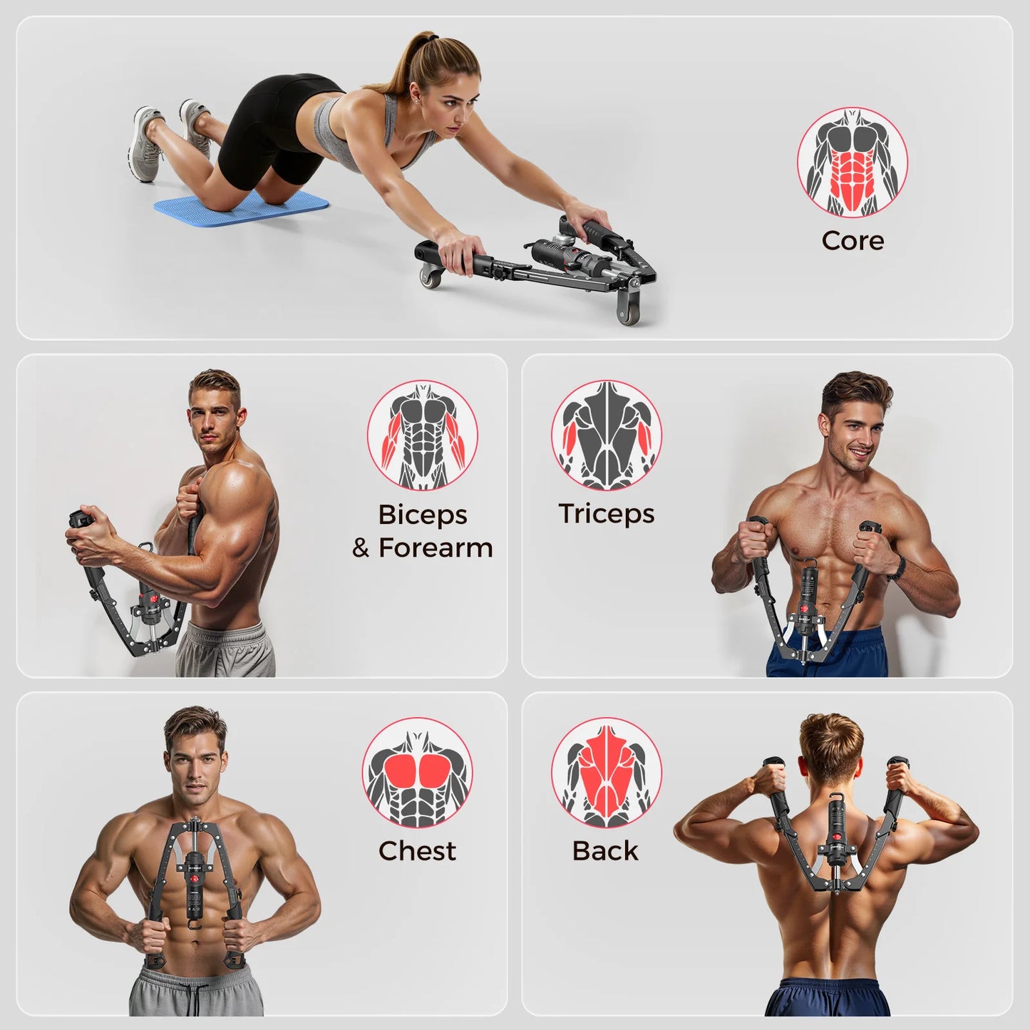 Full Body Power Trainer With Hydraulic Resistance Push Twist Board And Ab Wheel