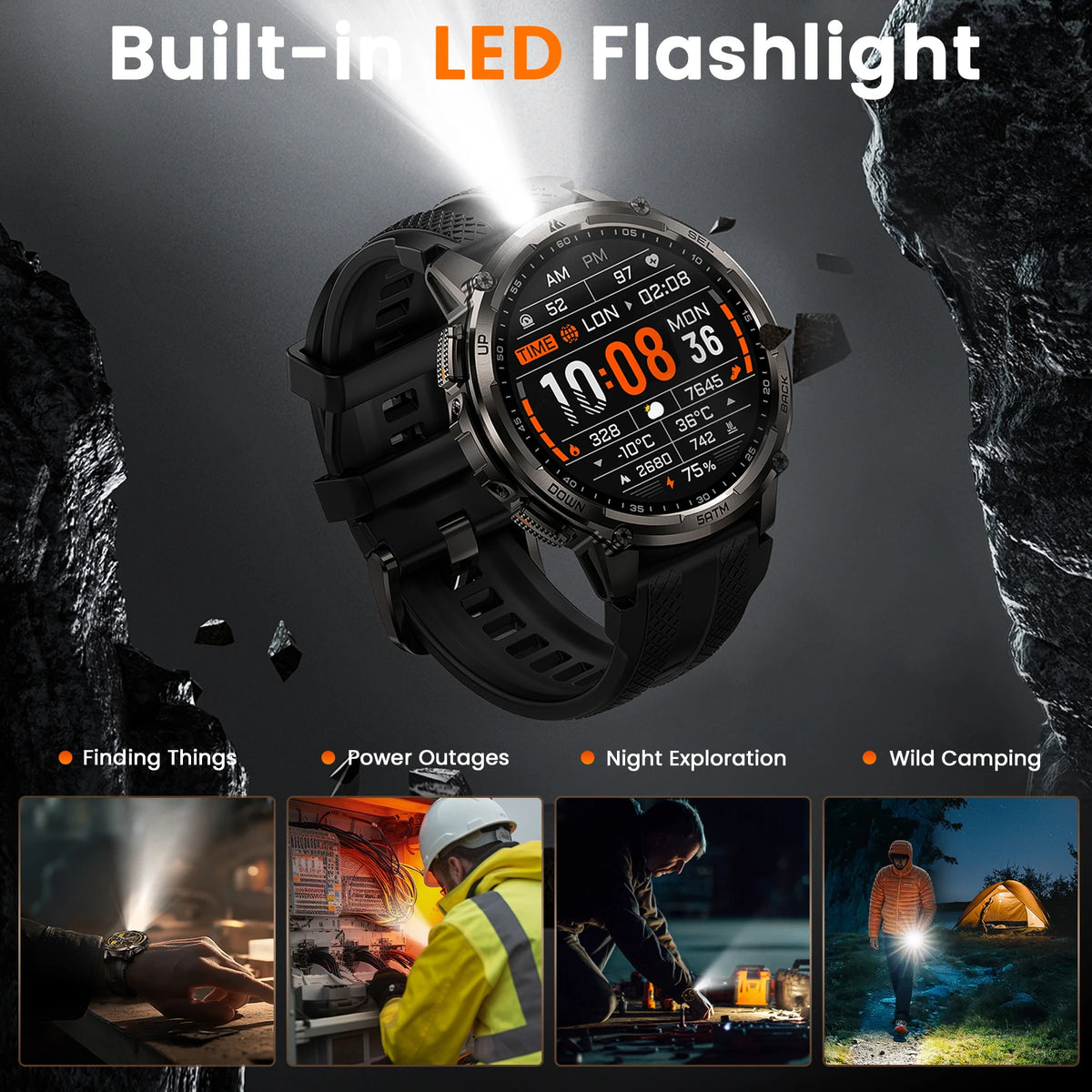 Kospet Tank T4C Rugged Smartwatch With GPS Flashlight Fitness Tracker