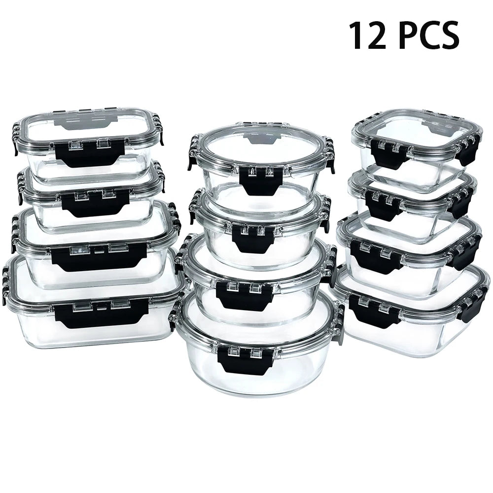 Glass Lunch Box Set Meal Prep Containers Airtight Bento Boxes