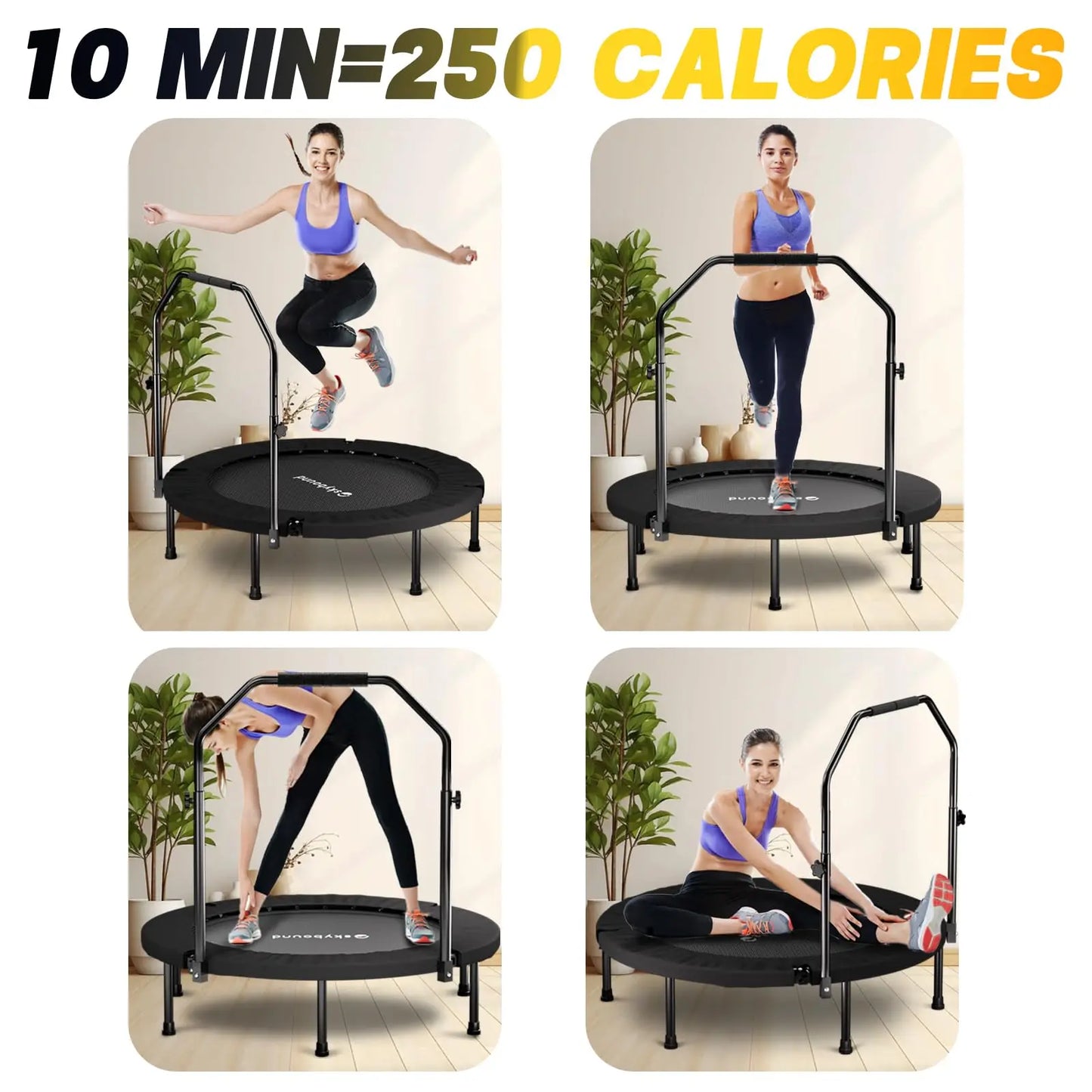 Premium Adult Fitness Rebounder Trampoline With Adjustable Handle