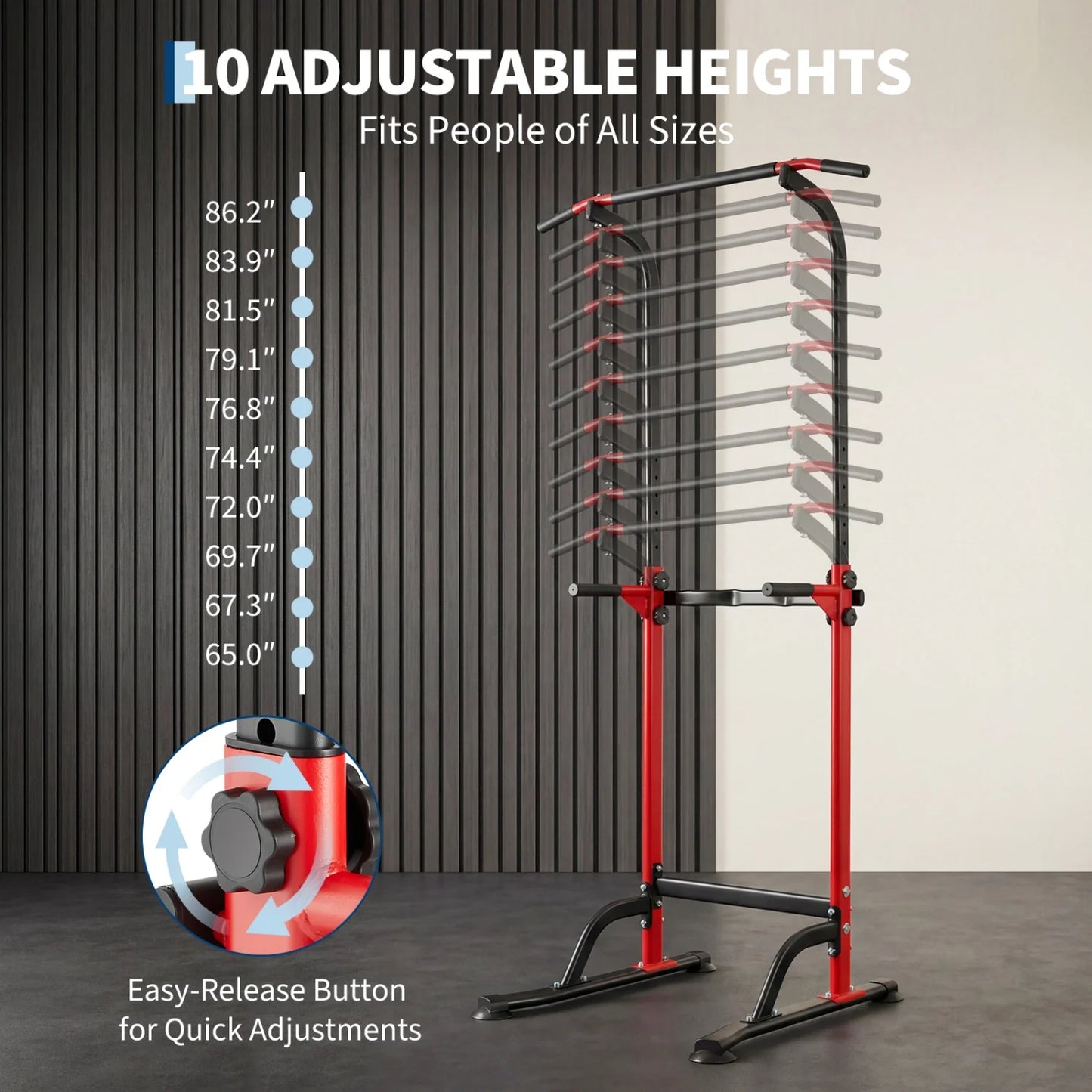HiMISS Power Tower Pull Up Dip Station 10 Level Adjustable