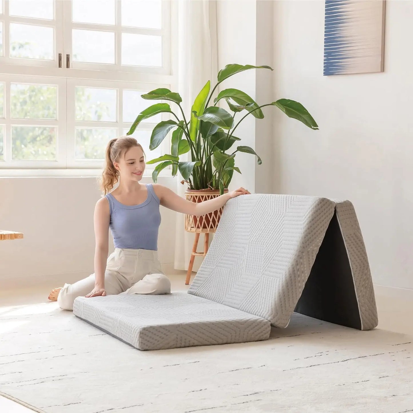 Folding Mattress With Collapsible Washable Cover For Travel And Guests