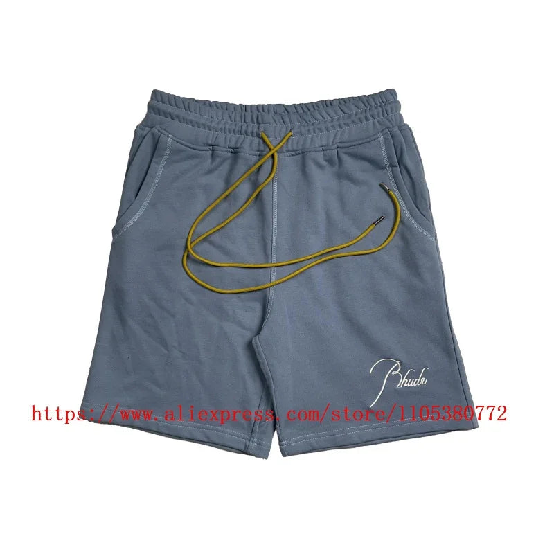 New Collection RHUDE Men's Casual Shorts with Letter Printing Elastic Waistband Loose and Breathable High Quality Beach Shorts