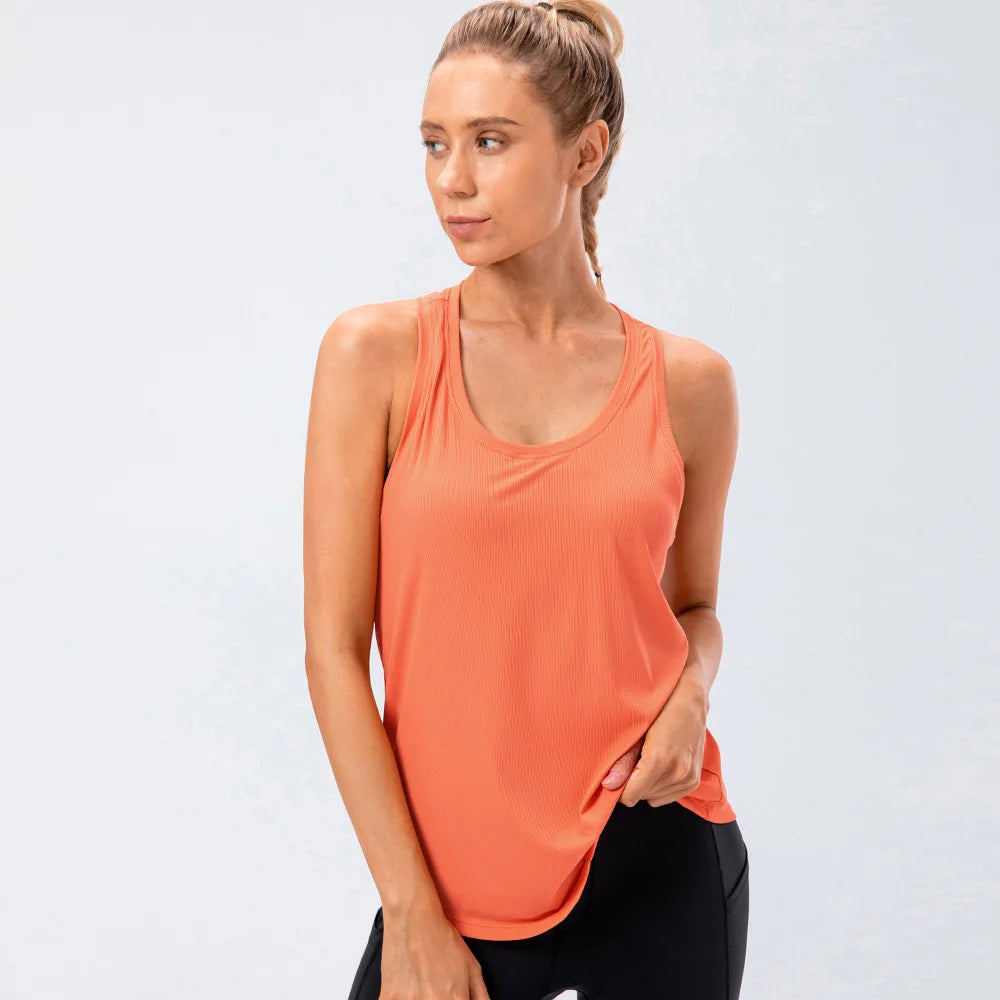 Sport Yoga Tank Top Loose Fit Women Quick Dry Breathable Fitness Workout Athletic Shirt