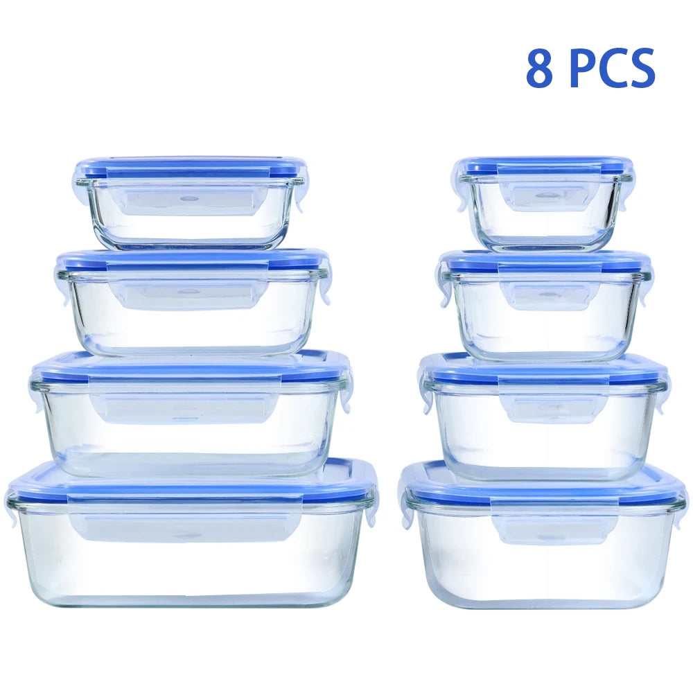 8 Piece Glass Food Storage Containers Set Leakproof Stackable