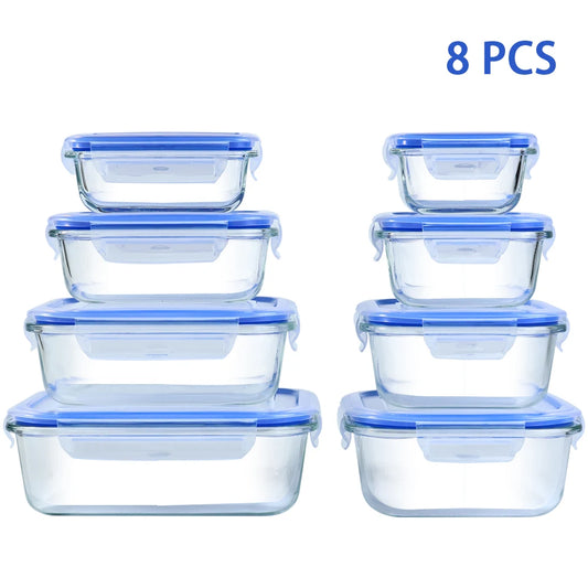 8 Piece Glass Food Storage Containers Set Leakproof Stackable