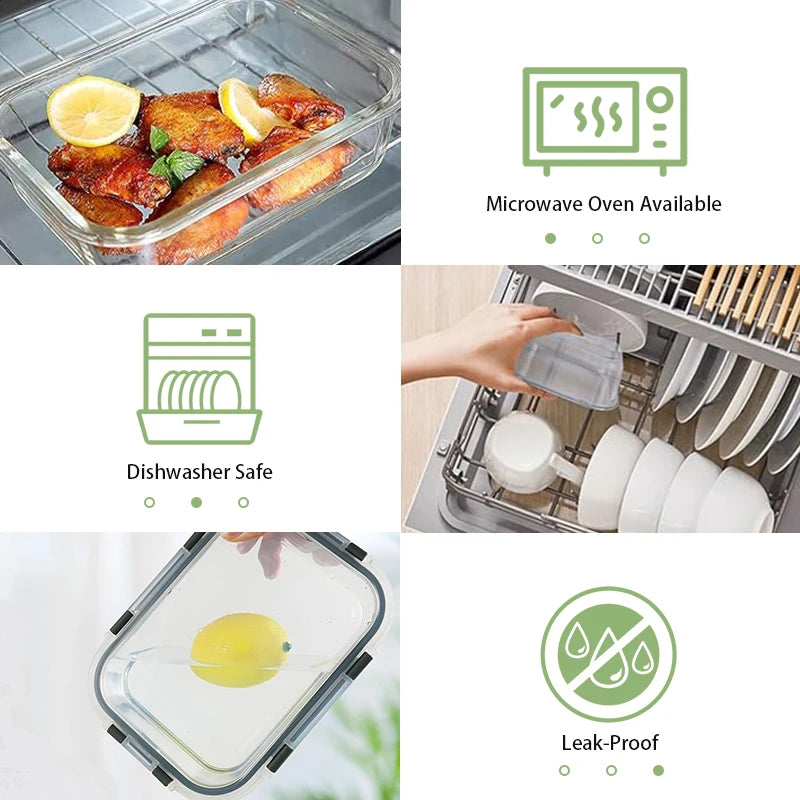 Glass Lunch Box Set Meal Prep Containers Airtight Bento Boxes