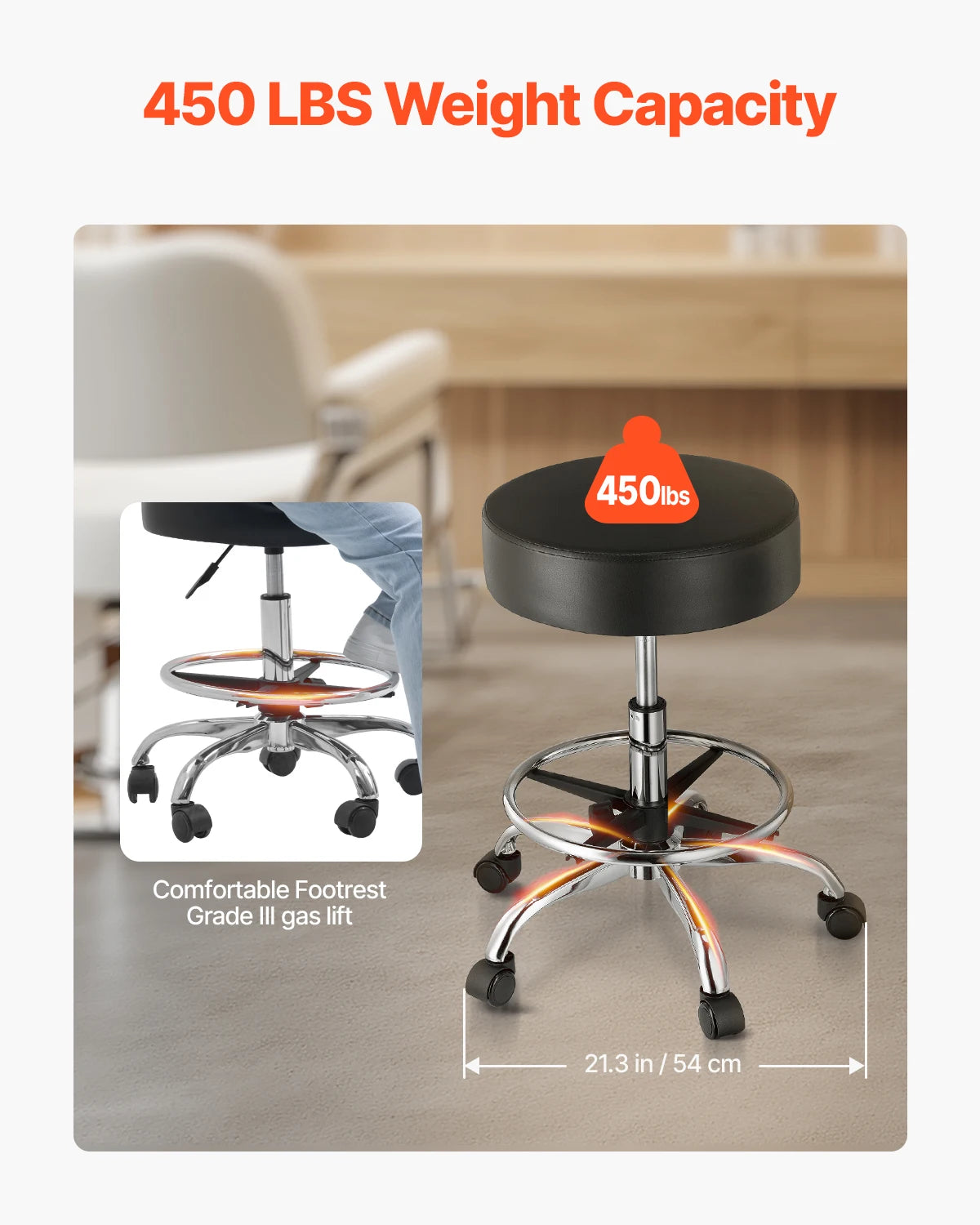 VEVOR Rolling Stool With Wheels Adjustable 450 LBS Capacity